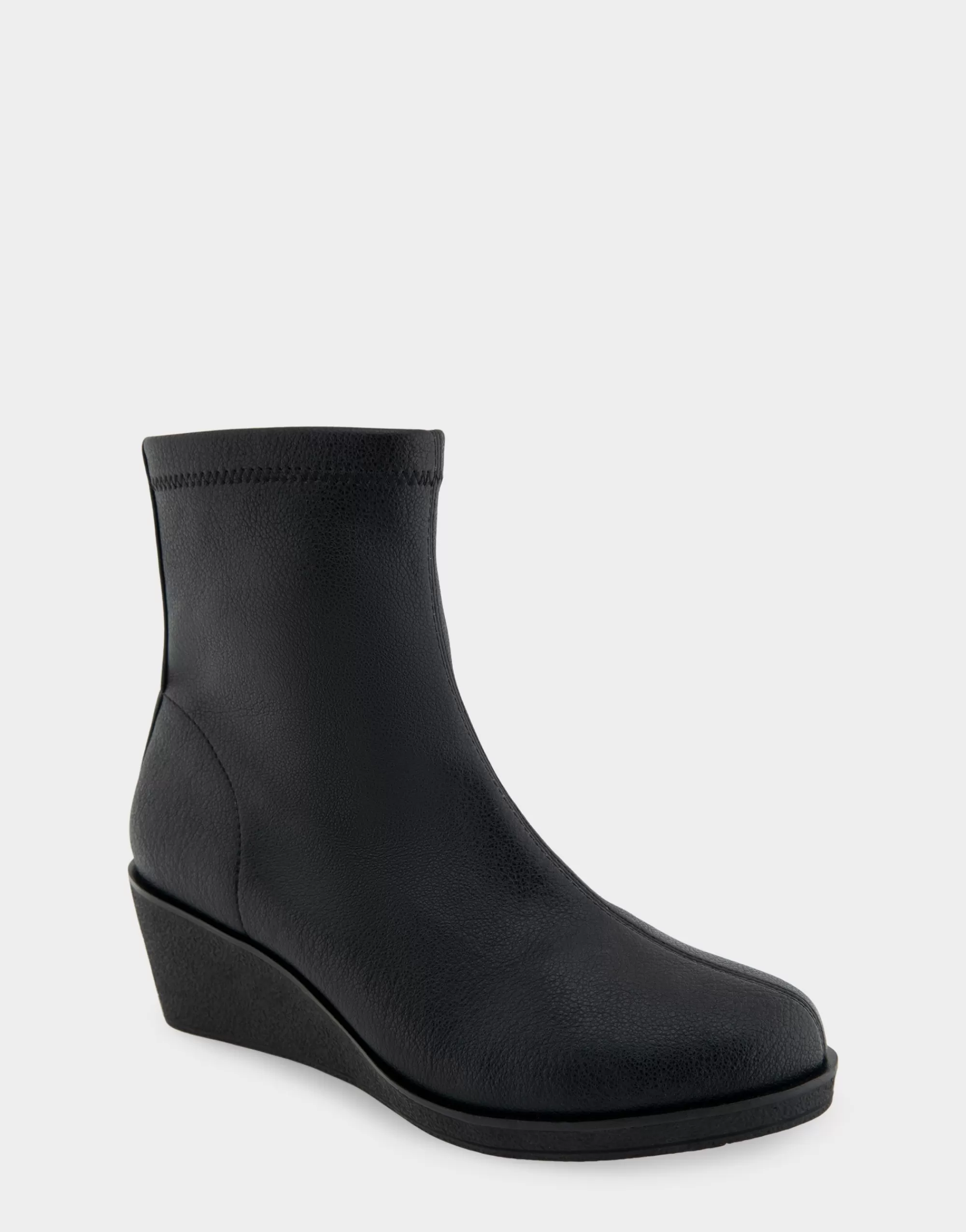 Aerosoles Wedge Boots | Heeled Boots*Comfortable Women's Stretch Ankle Crepe Textured Wedge Bootie in Black Stretch Pebbled Faux Leather Faux Leather