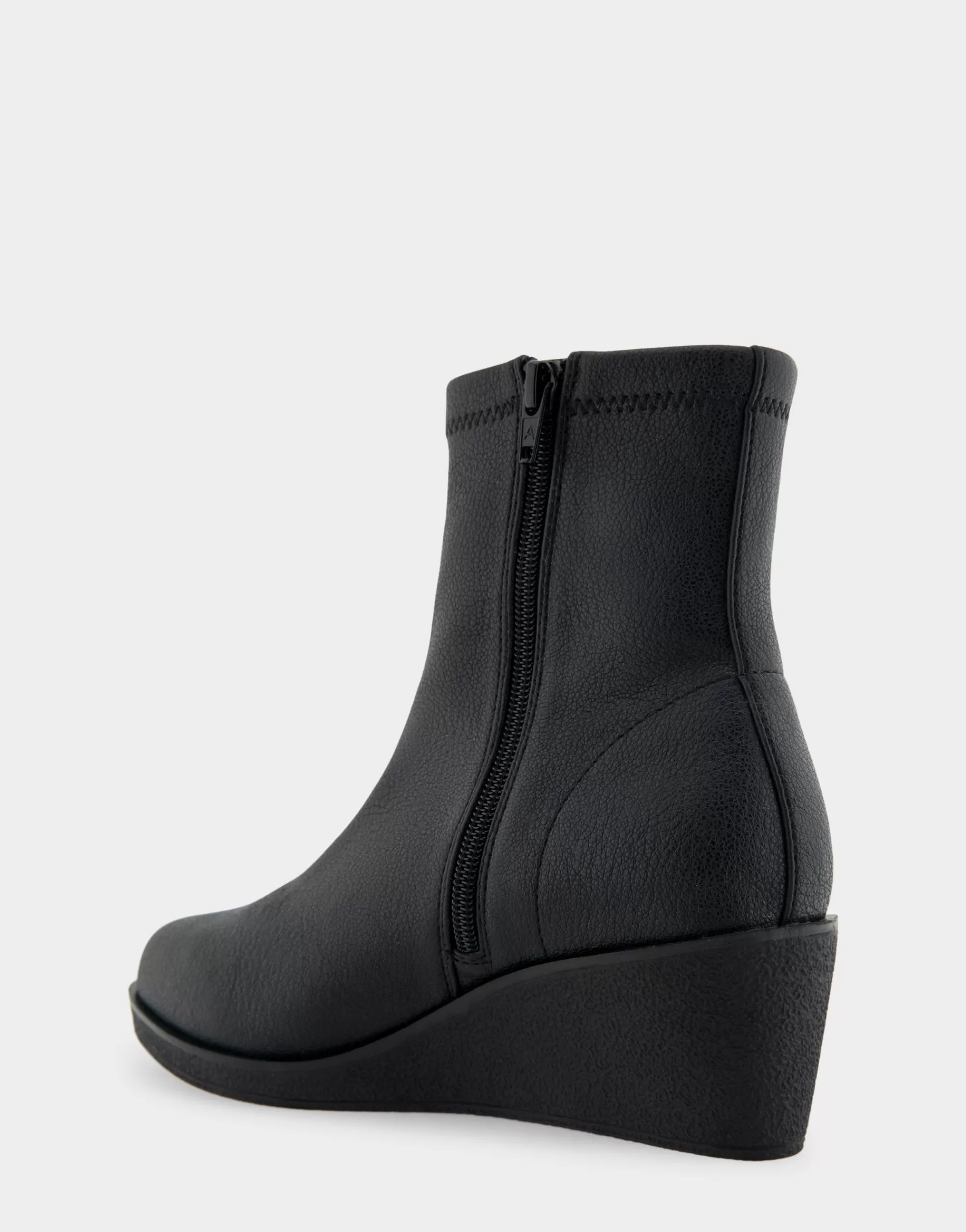 Aerosoles Wedge Boots | Heeled Boots*Comfortable Women's Stretch Ankle Crepe Textured Wedge Bootie in Black Stretch Pebbled Faux Leather Faux Leather