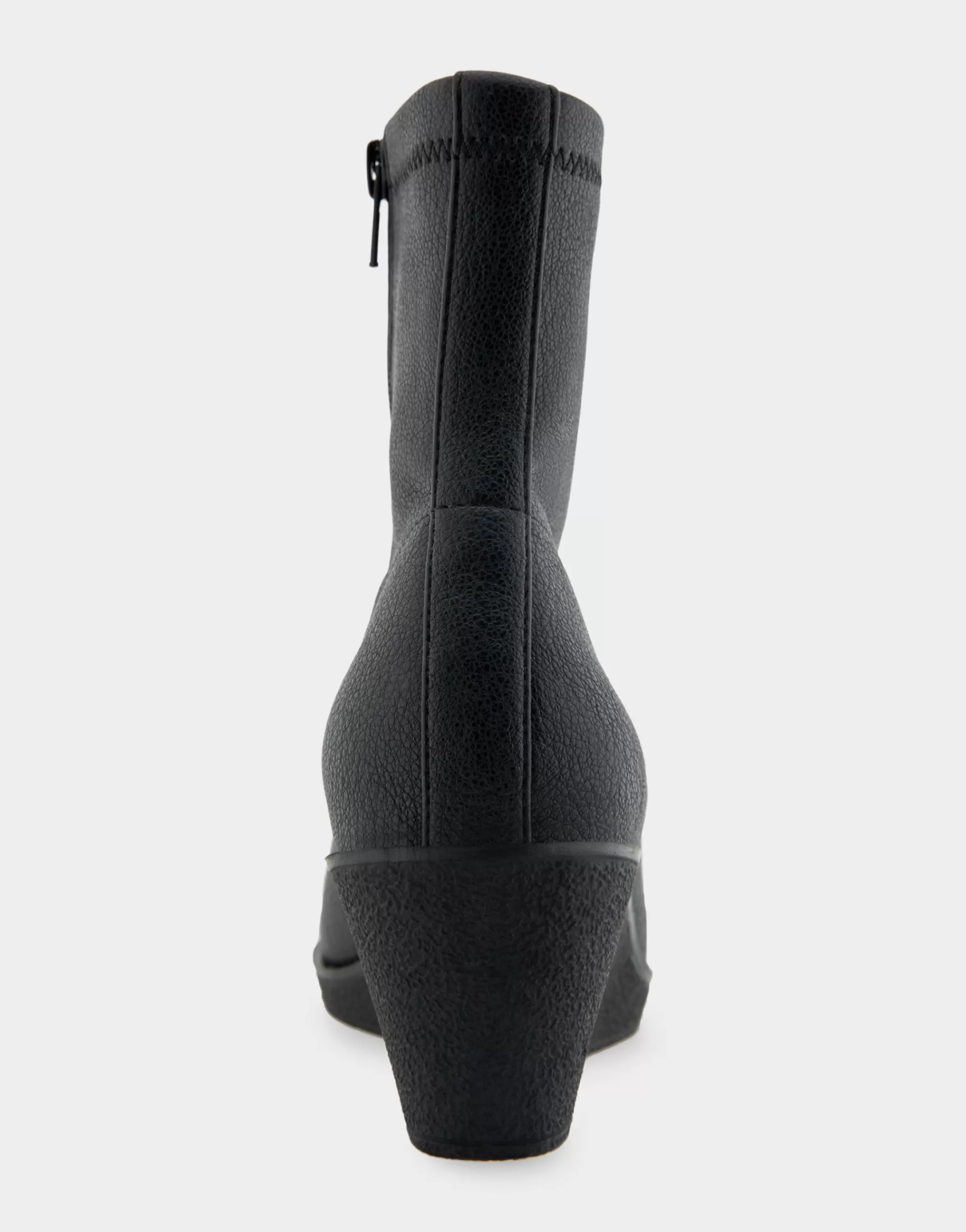 Aerosoles Wedge Boots | Heeled Boots*Comfortable Women's Stretch Ankle Crepe Textured Wedge Bootie in Black Stretch Pebbled Faux Leather Faux Leather