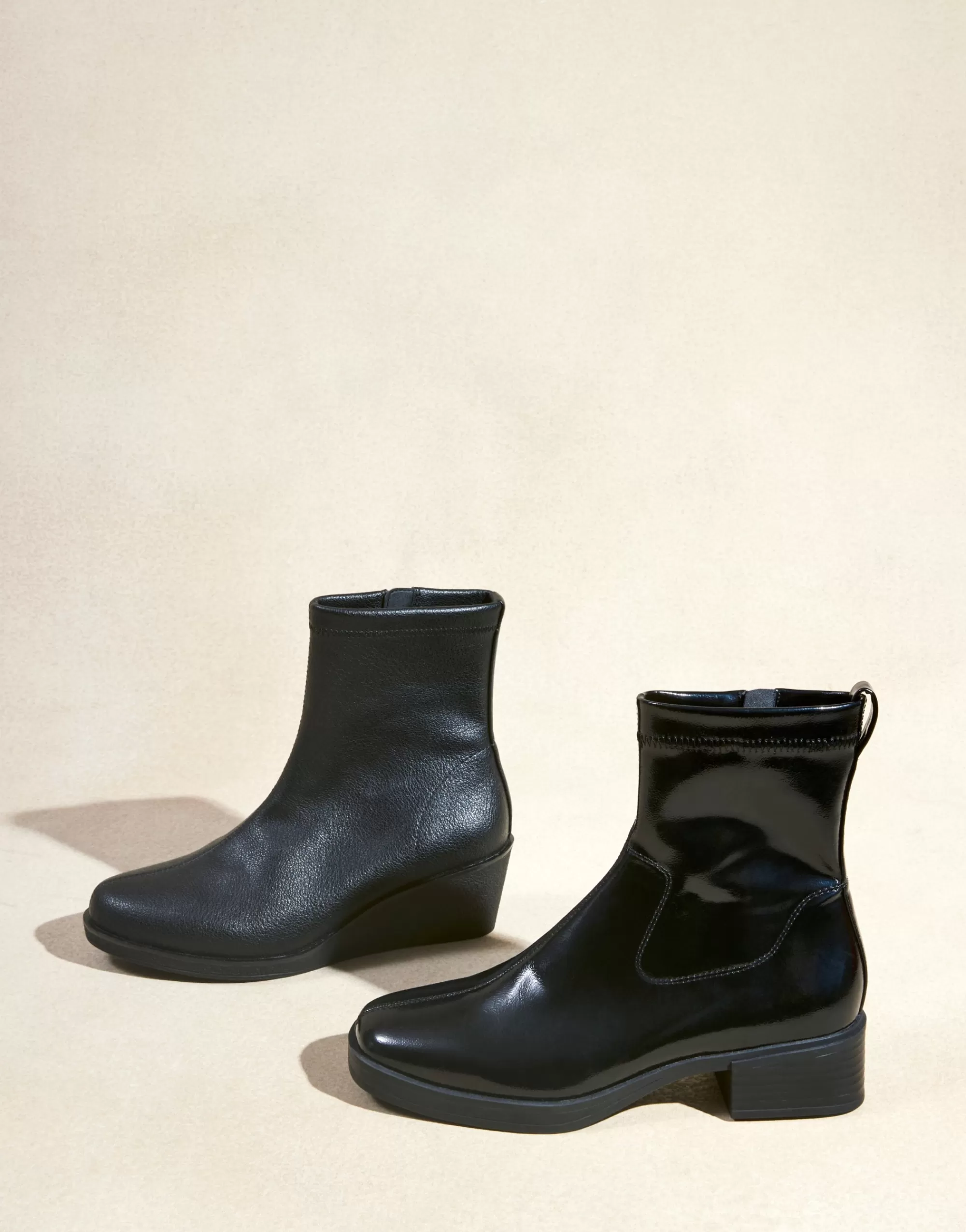 Aerosoles Wedge Boots | Heeled Boots*Comfortable Women's Stretch Ankle Crepe Textured Wedge Bootie in Black Stretch Pebbled Faux Leather Faux Leather