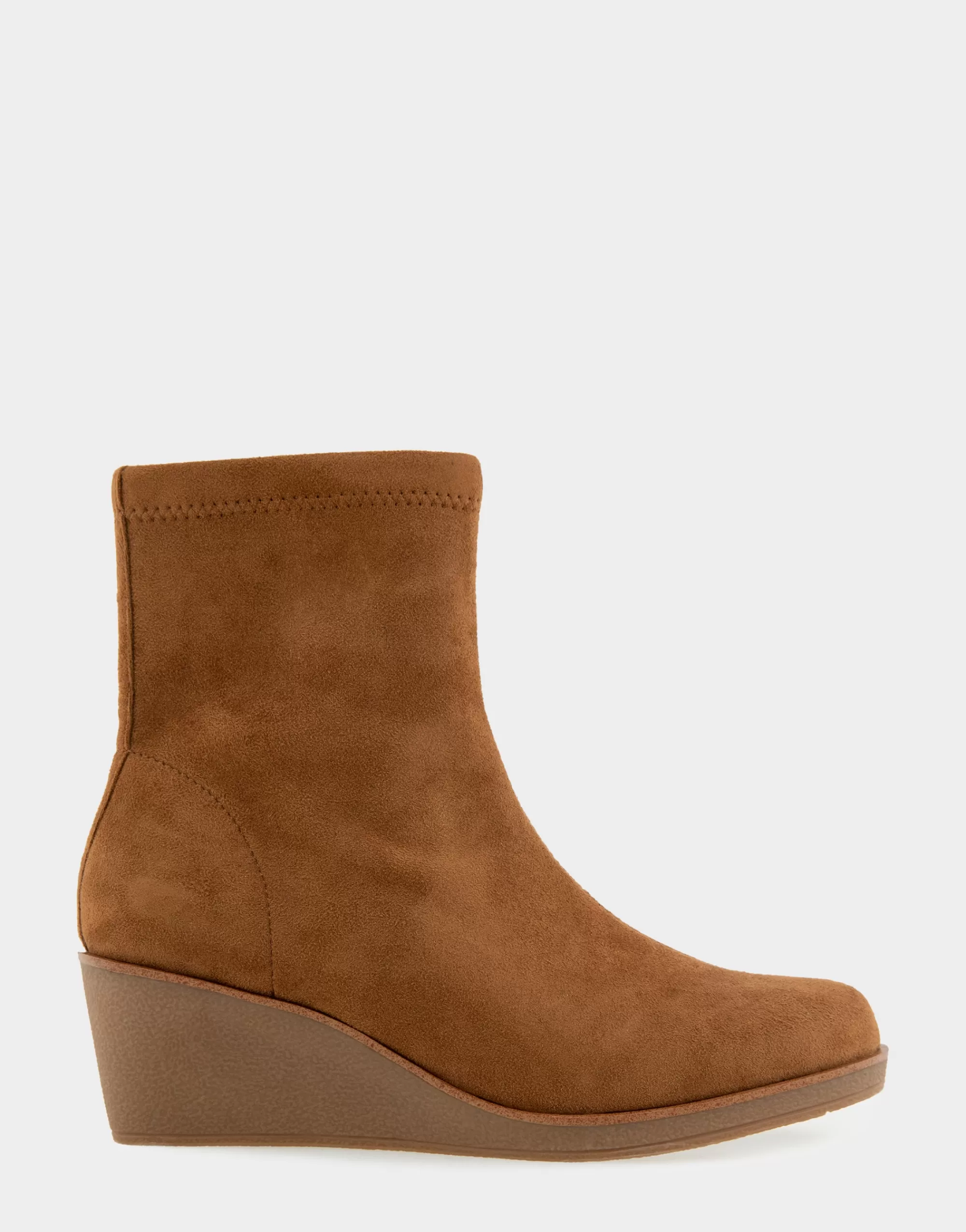 Aerosoles Wedge Boots | Heeled Boots*Comfortable Women's Stretch Ankle Crepe Textured Wedge Bootie in Tobacco Faux Suede Faux Stretch Suede