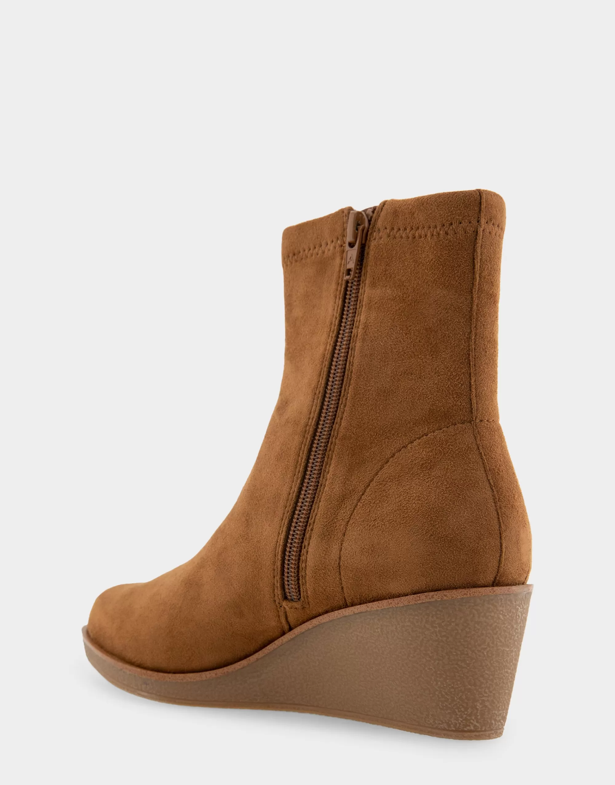 Aerosoles Wedge Boots | Heeled Boots*Comfortable Women's Stretch Ankle Crepe Textured Wedge Bootie in Tobacco Faux Suede Faux Stretch Suede