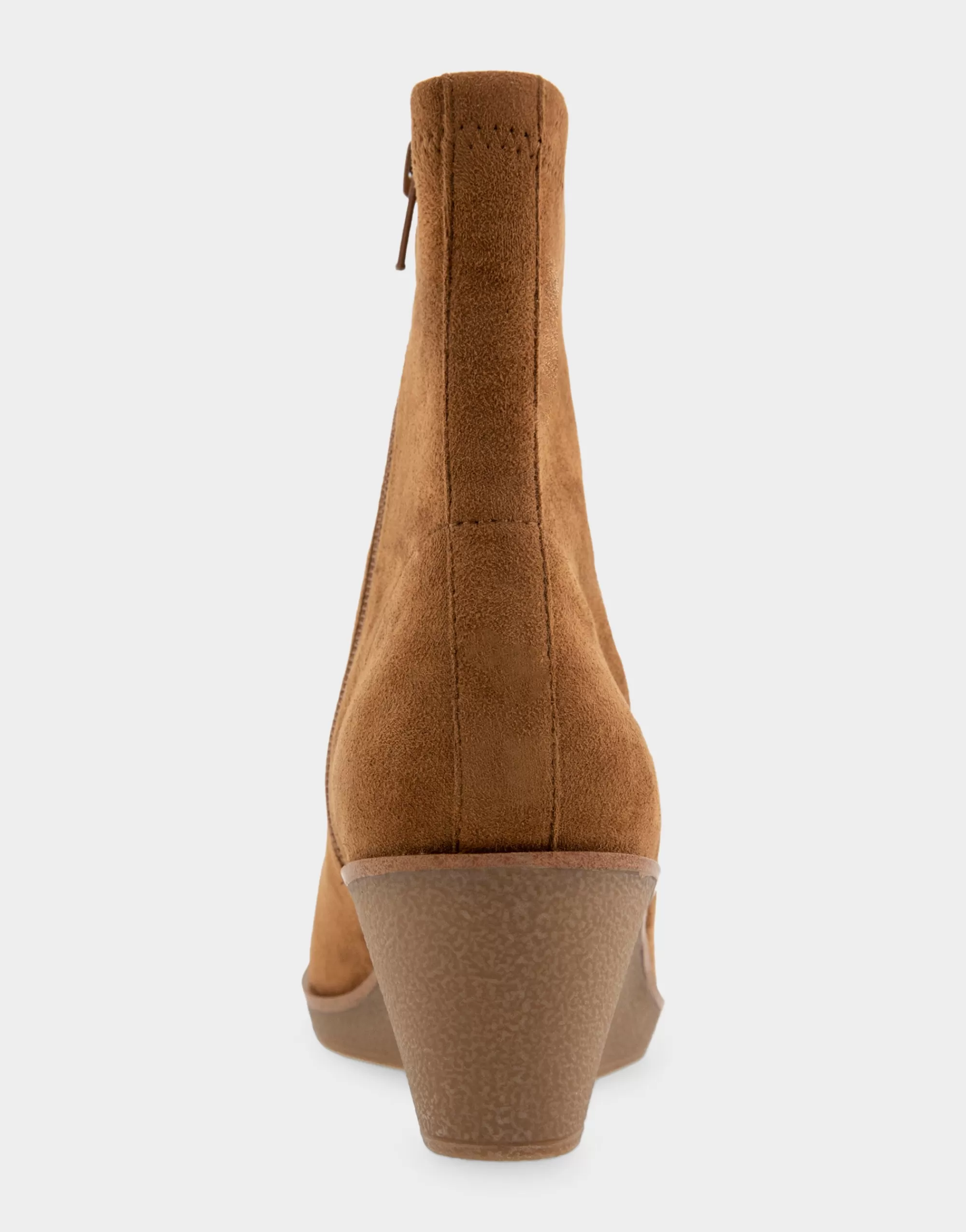 Aerosoles Wedge Boots | Heeled Boots*Comfortable Women's Stretch Ankle Crepe Textured Wedge Bootie in Tobacco Faux Suede Faux Stretch Suede