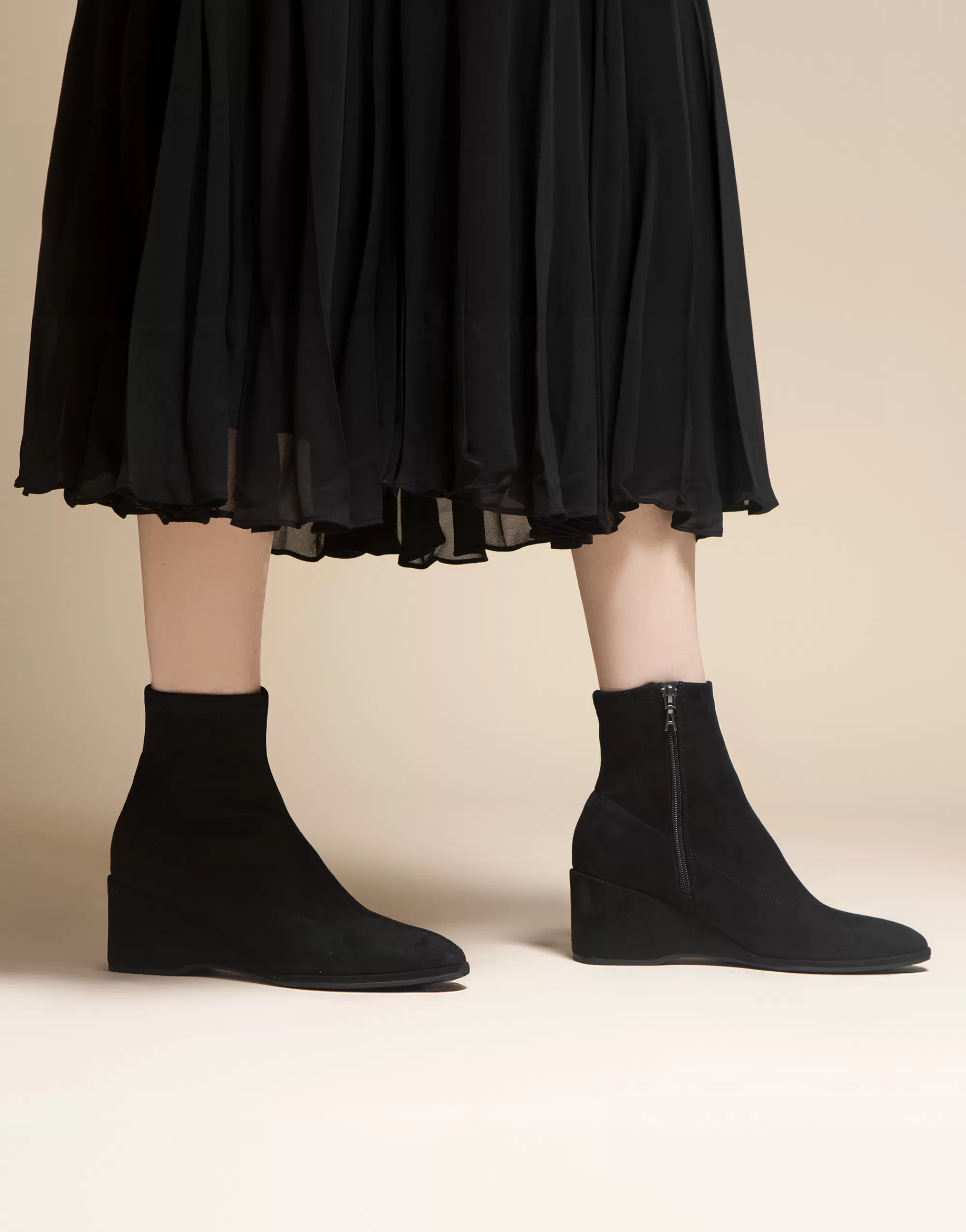 Aerosoles Wide Width Boots | Wedge Boots*Comfortable Women's Stretch Ankle Sculpted Wedge Boot in Black Faux Suede