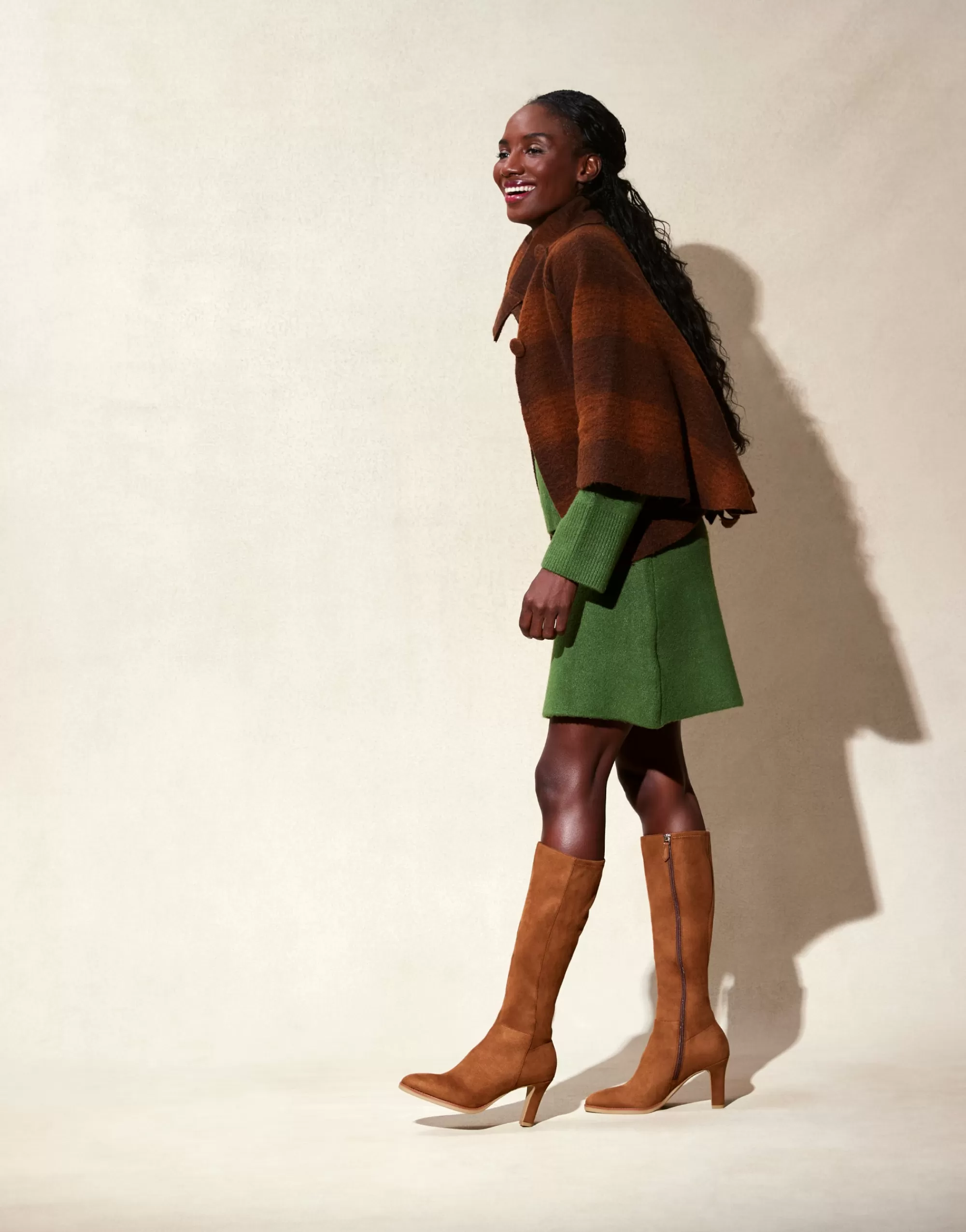 Aerosoles Heeled Boots | Tall Boots*Comfortable Women's Stretch Knee High Crepe Sole Stiletto Boot in Tobacco Faux Suede Faux Suede