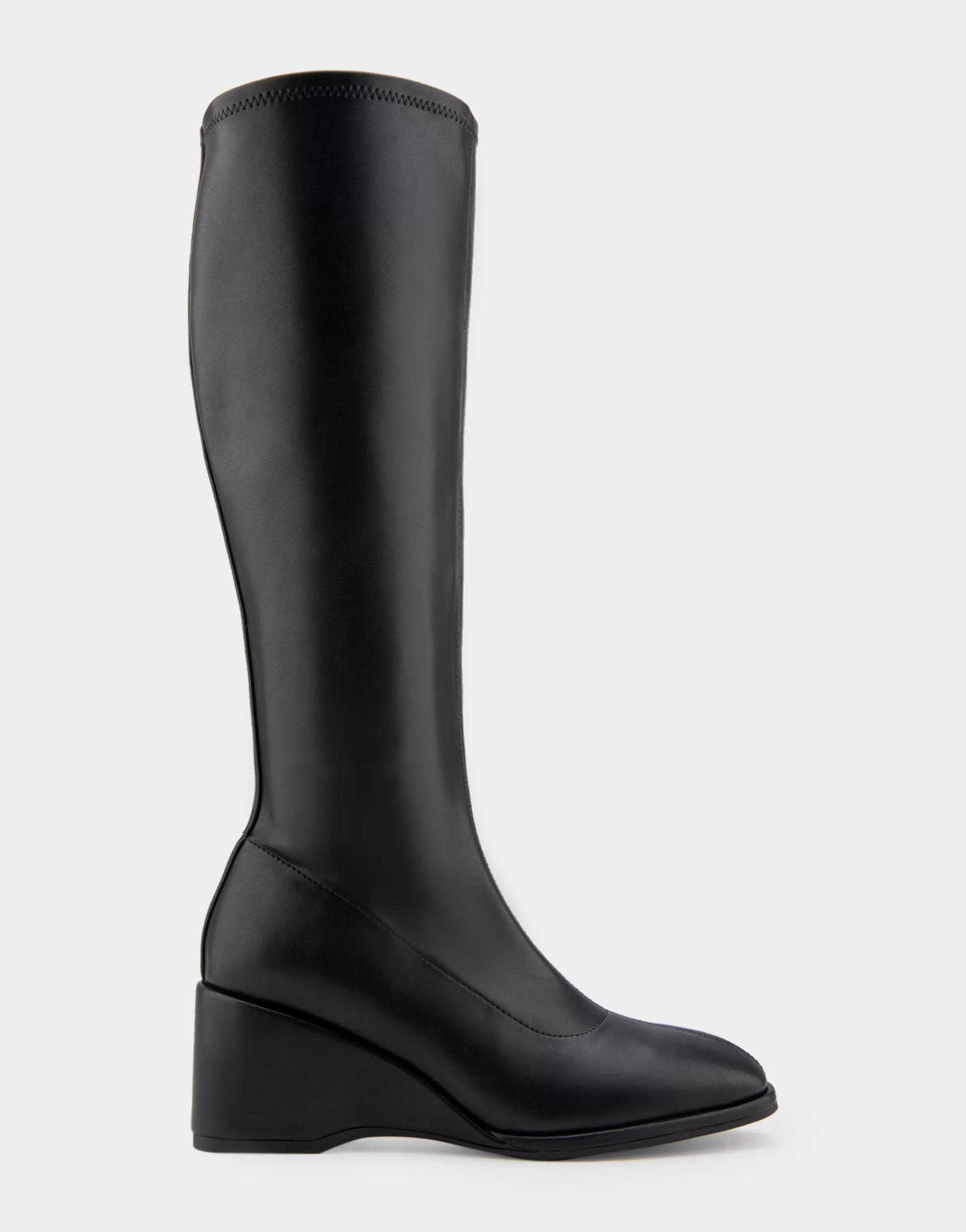 Aerosoles Wedge Boots | Tall Boots*Comfortable Women's Stretch Knee High Sculpted Wedge Boot in Black Stretch Faux Leather Faux Leather