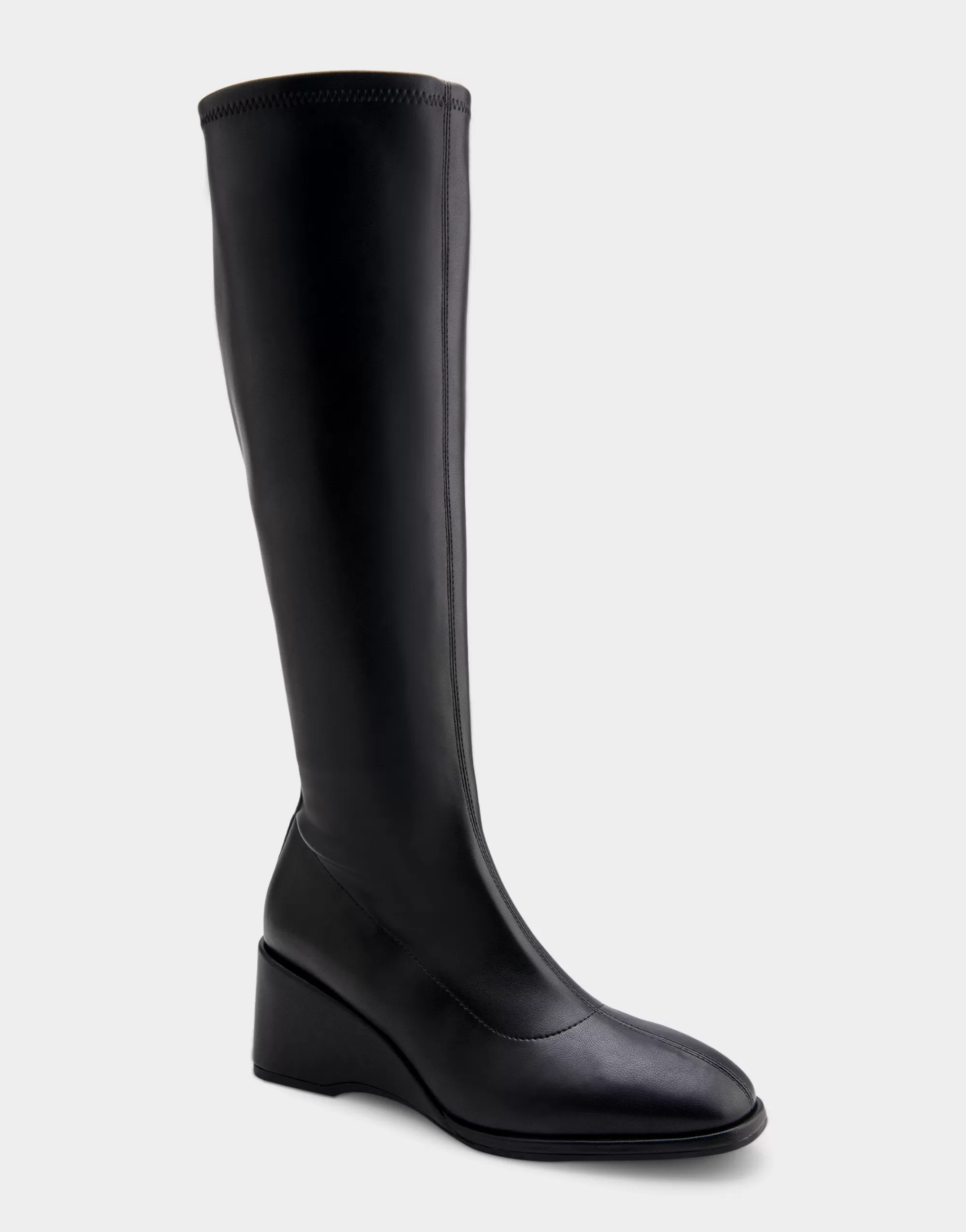 Aerosoles Wedge Boots | Tall Boots*Comfortable Women's Stretch Knee High Sculpted Wedge Boot in Black Stretch Faux Leather Faux Leather