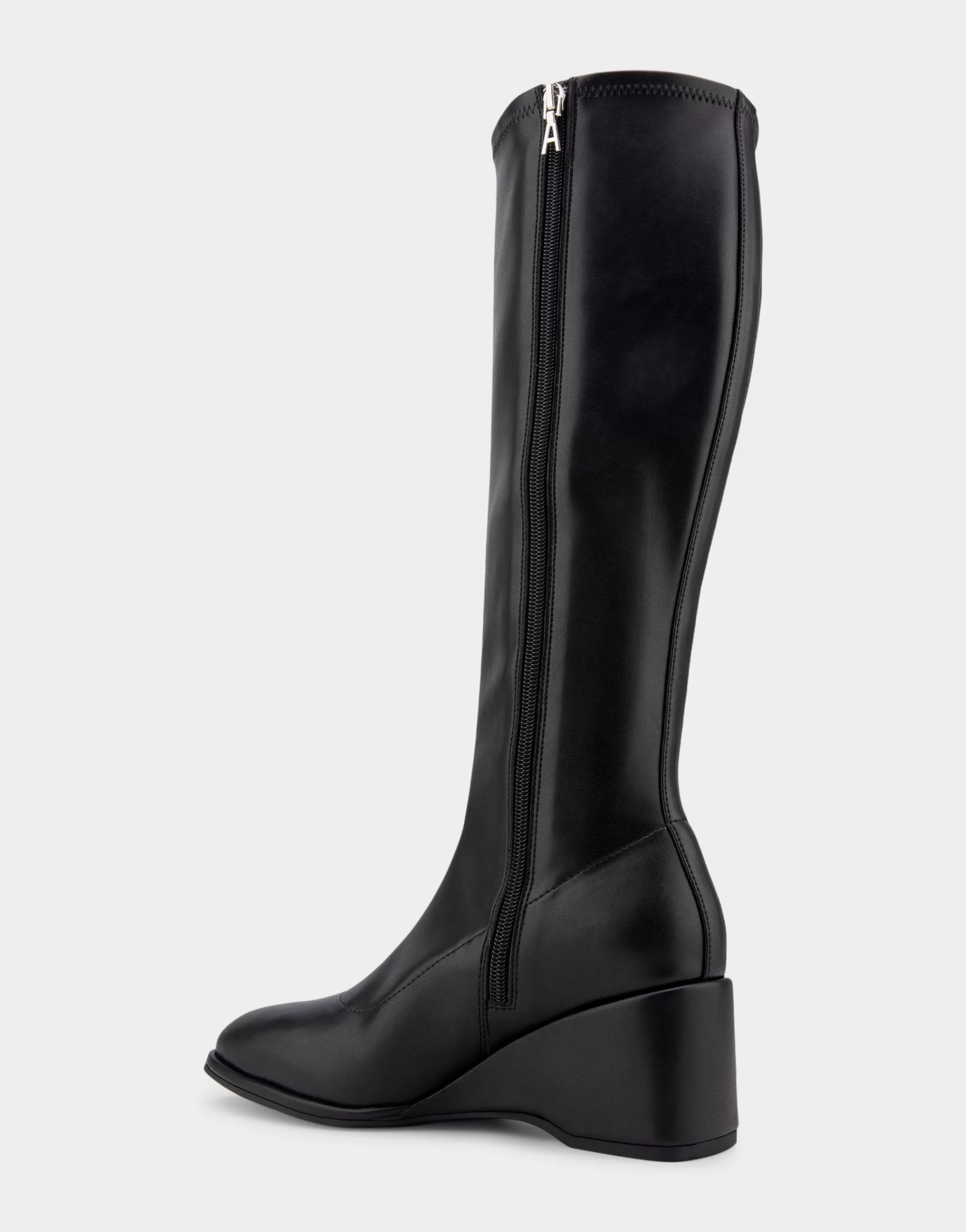 Aerosoles Wedge Boots | Tall Boots*Comfortable Women's Stretch Knee High Sculpted Wedge Boot in Black Stretch Faux Leather Faux Leather