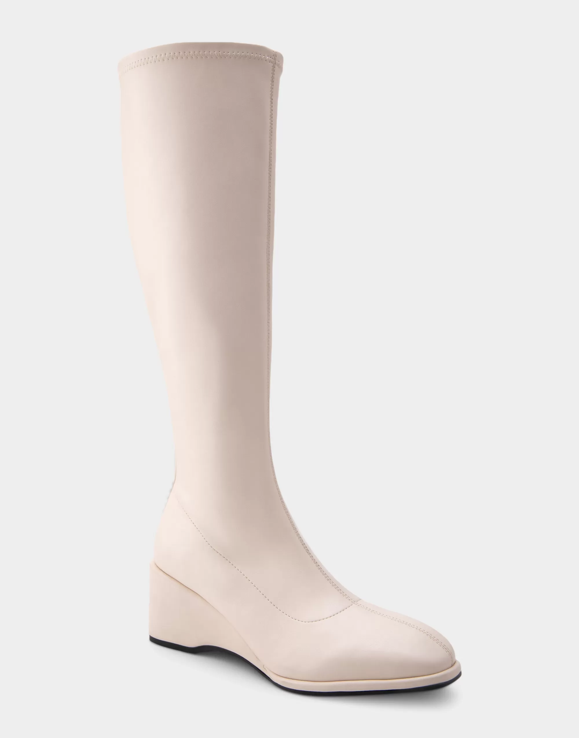 Aerosoles Wedge Boots | Tall Boots*Comfortable Women's Stretch Knee High Sculpted Wedge Boot in Eggnog Stretch Faux Leather Faux Leather