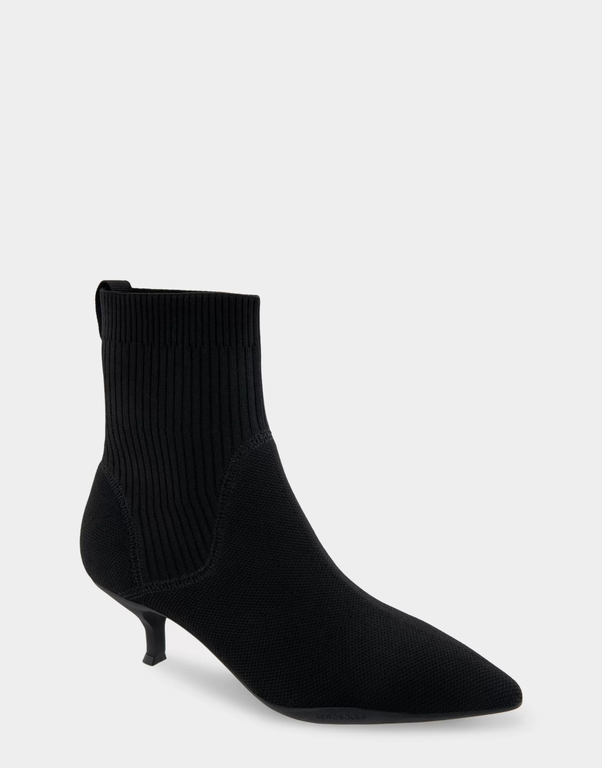 Aerosoles Heeled Boots | Ankle Boots*Comfortable Women's Stretch Knit Point Toe Molded Outsole Kitten Heel Bootie in Black Knit Stretch Flyknit Fabric