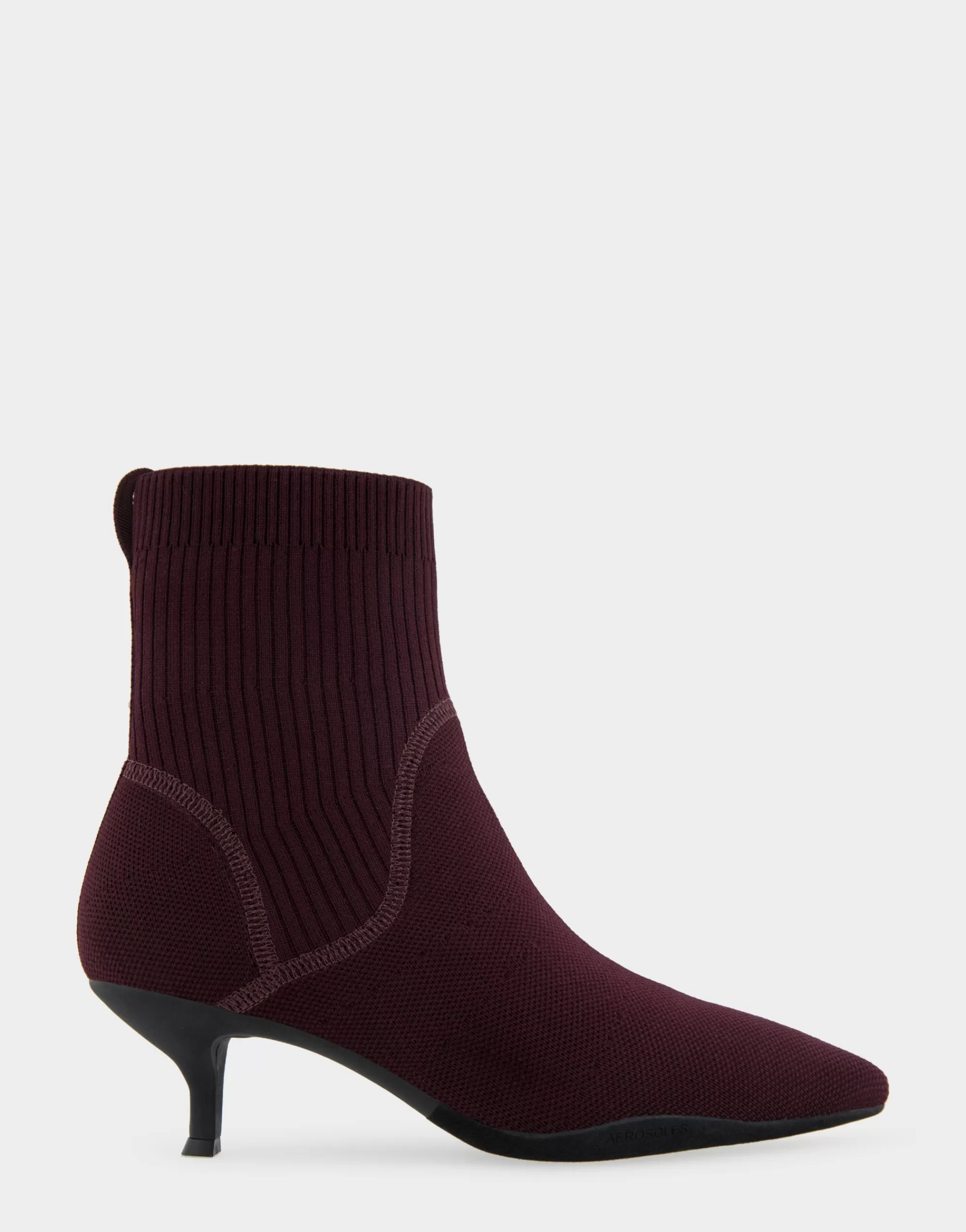 Aerosoles Heeled Boots | Ankle Boots*Comfortable Women's Stretch Knit Point Toe Molded Outsole Kitten Heel Bootie in Deep Aubergine Knit Stretch Flyknit Fabric