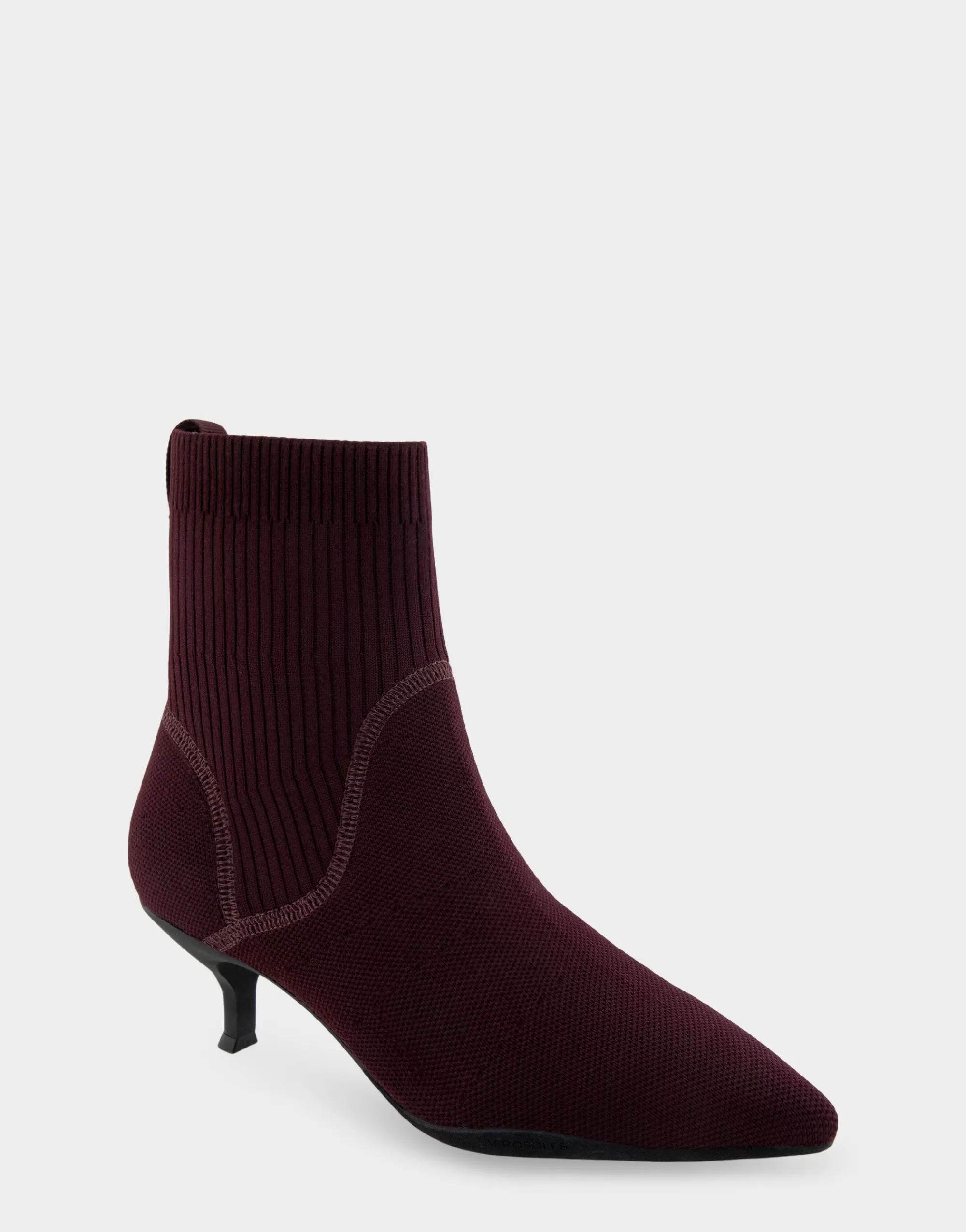 Aerosoles Heeled Boots | Ankle Boots*Comfortable Women's Stretch Knit Point Toe Molded Outsole Kitten Heel Bootie in Deep Aubergine Knit Stretch Flyknit Fabric