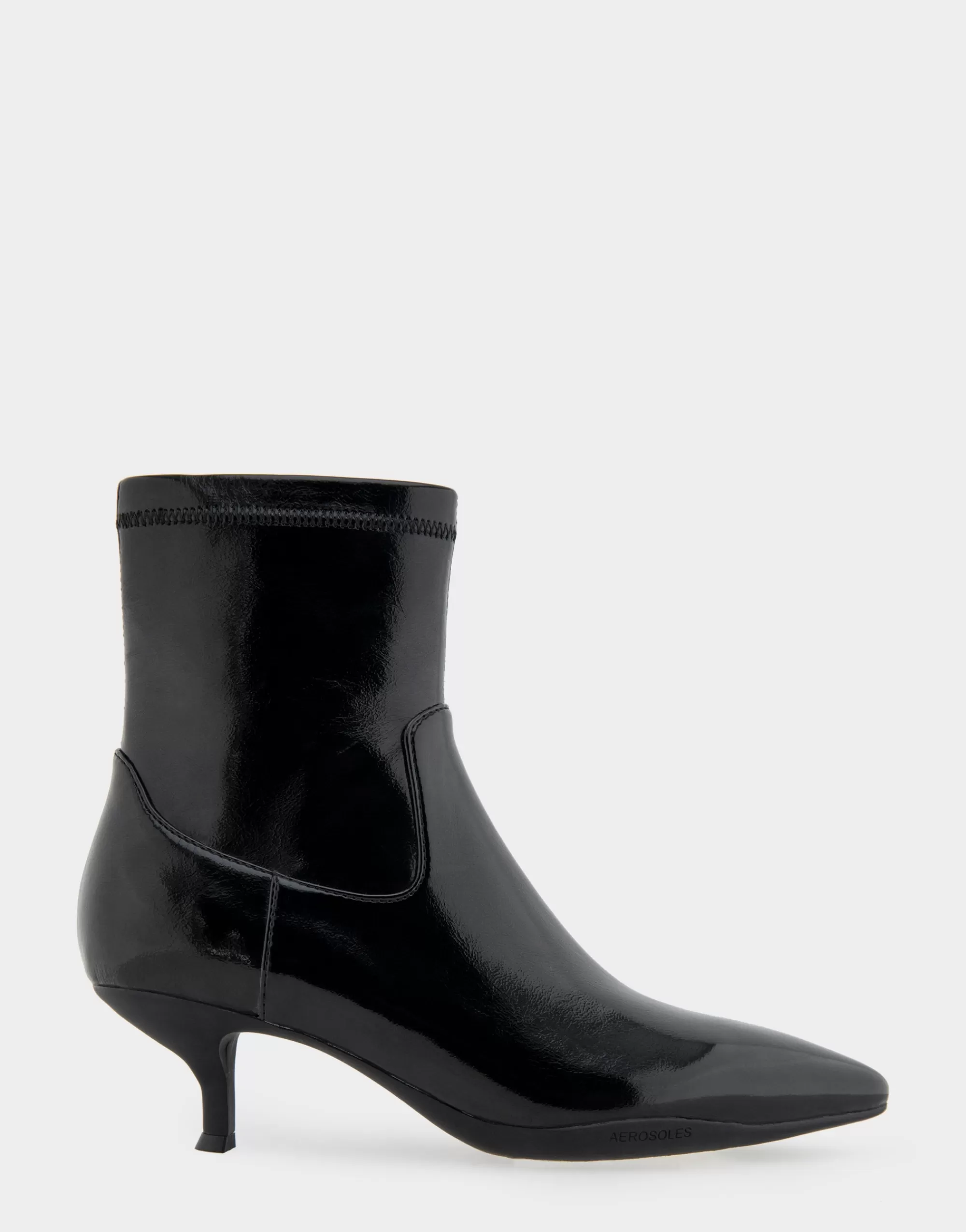 Aerosoles Heeled Boots | Ankle Boots*Comfortable Women's Stretch Point Toe Molded Outsole Kitten Heel Bootie in Black Crinkled Patent Faux Leather Stretch Patent Faux Leather