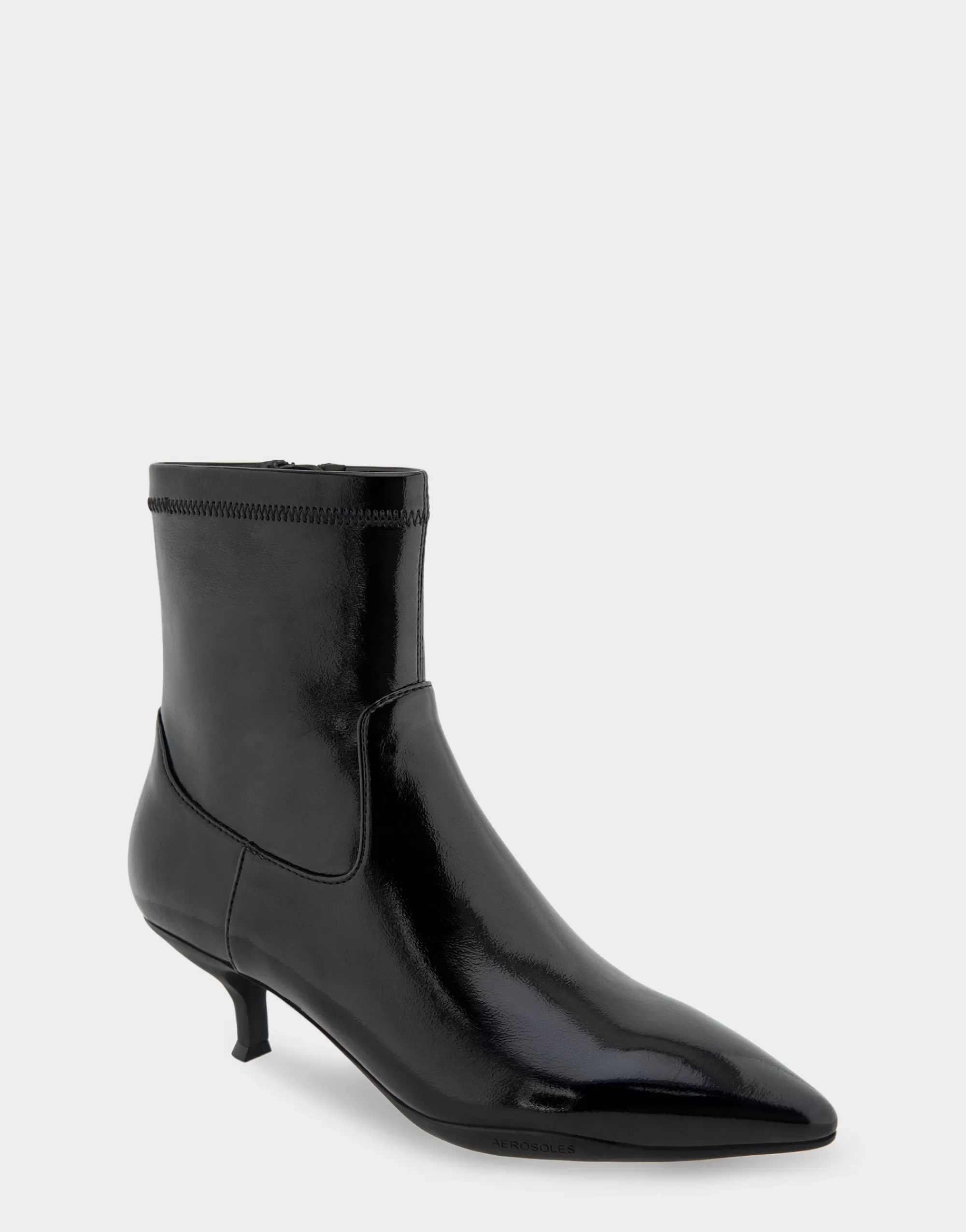 Aerosoles Heeled Boots | Ankle Boots*Comfortable Women's Stretch Point Toe Molded Outsole Kitten Heel Bootie in Black Crinkled Patent Faux Leather Stretch Patent Faux Leather