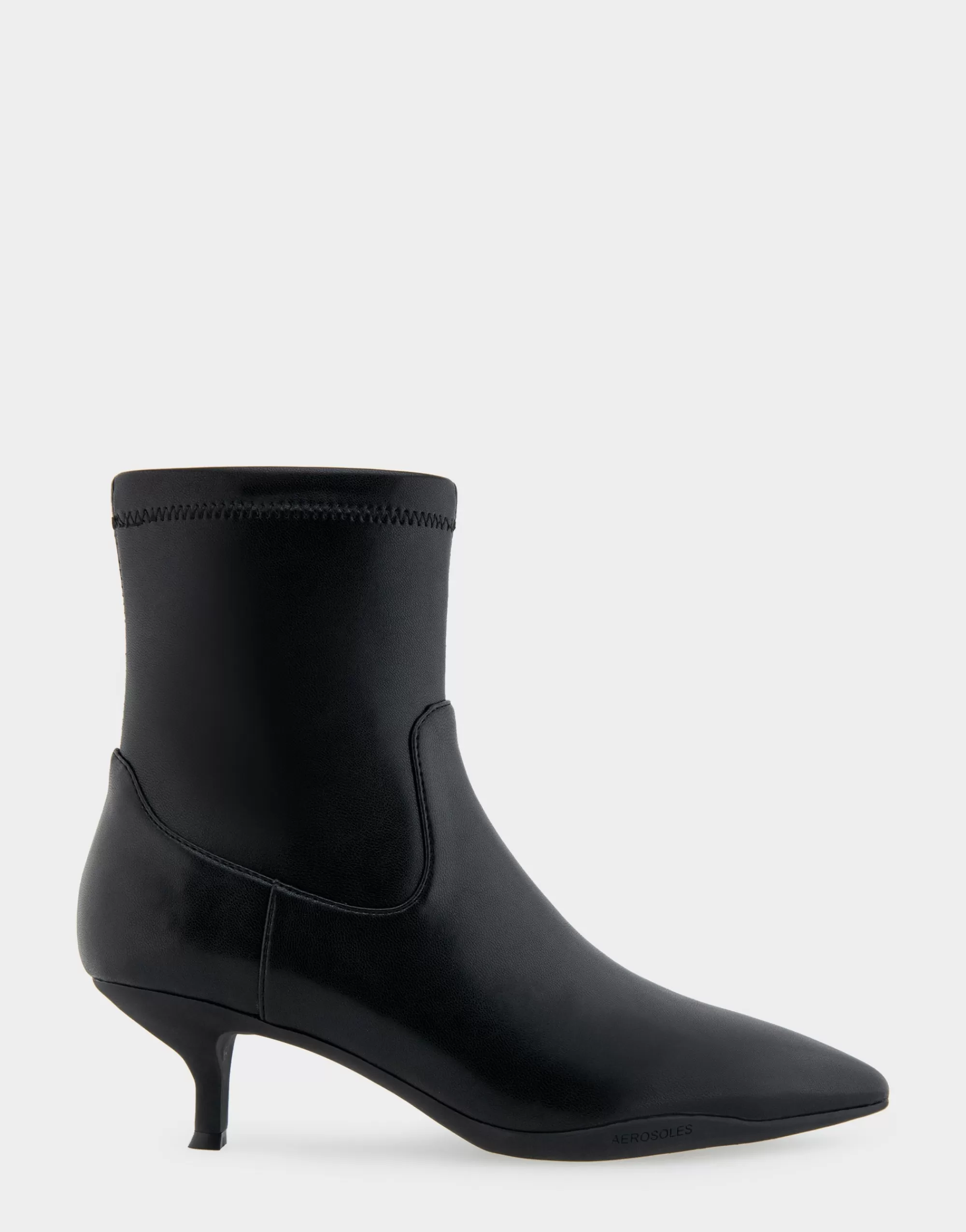 Aerosoles Heeled Boots | Ankle Boots*Comfortable Women's Stretch Point Toe Molded Outsole Kitten Heel Bootie in Black Stretch Faux Leather Faux Leather
