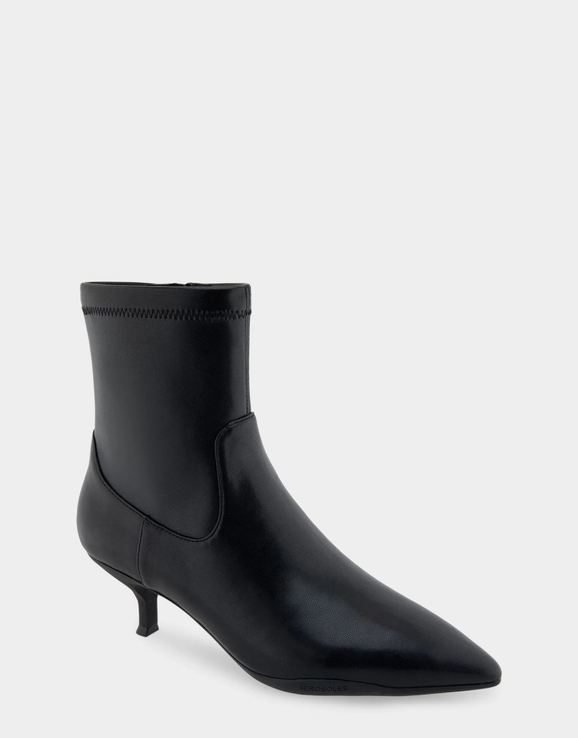 Aerosoles Heeled Boots | Ankle Boots*Comfortable Women's Stretch Point Toe Molded Outsole Kitten Heel Bootie in Black Stretch Faux Leather Faux Leather