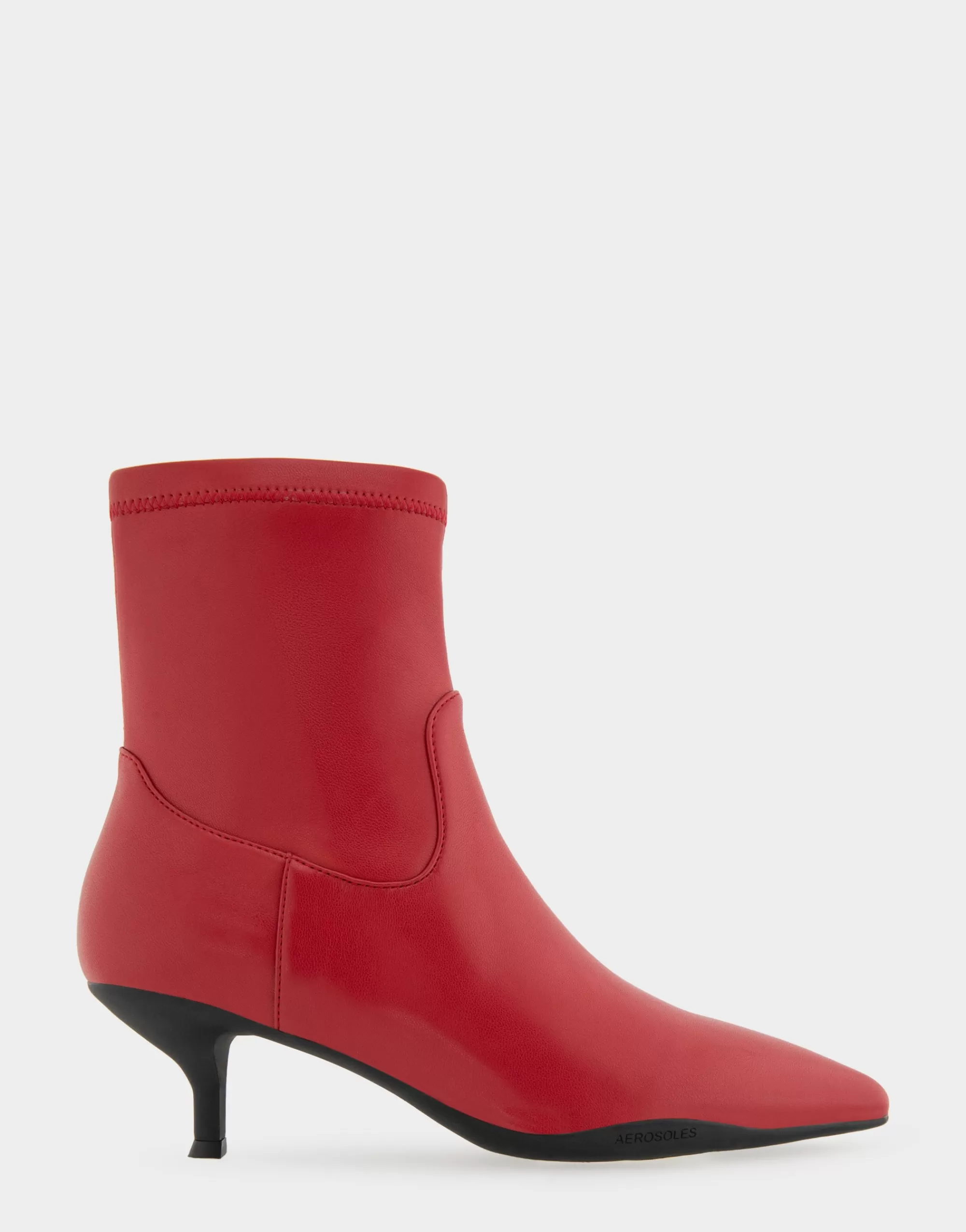 Aerosoles Heeled Boots | Ankle Boots*Comfortable Women's Stretch Point Toe Molded Outsole Kitten Heel Bootie in Racing Red Stretch Faux Leather Faux Leather