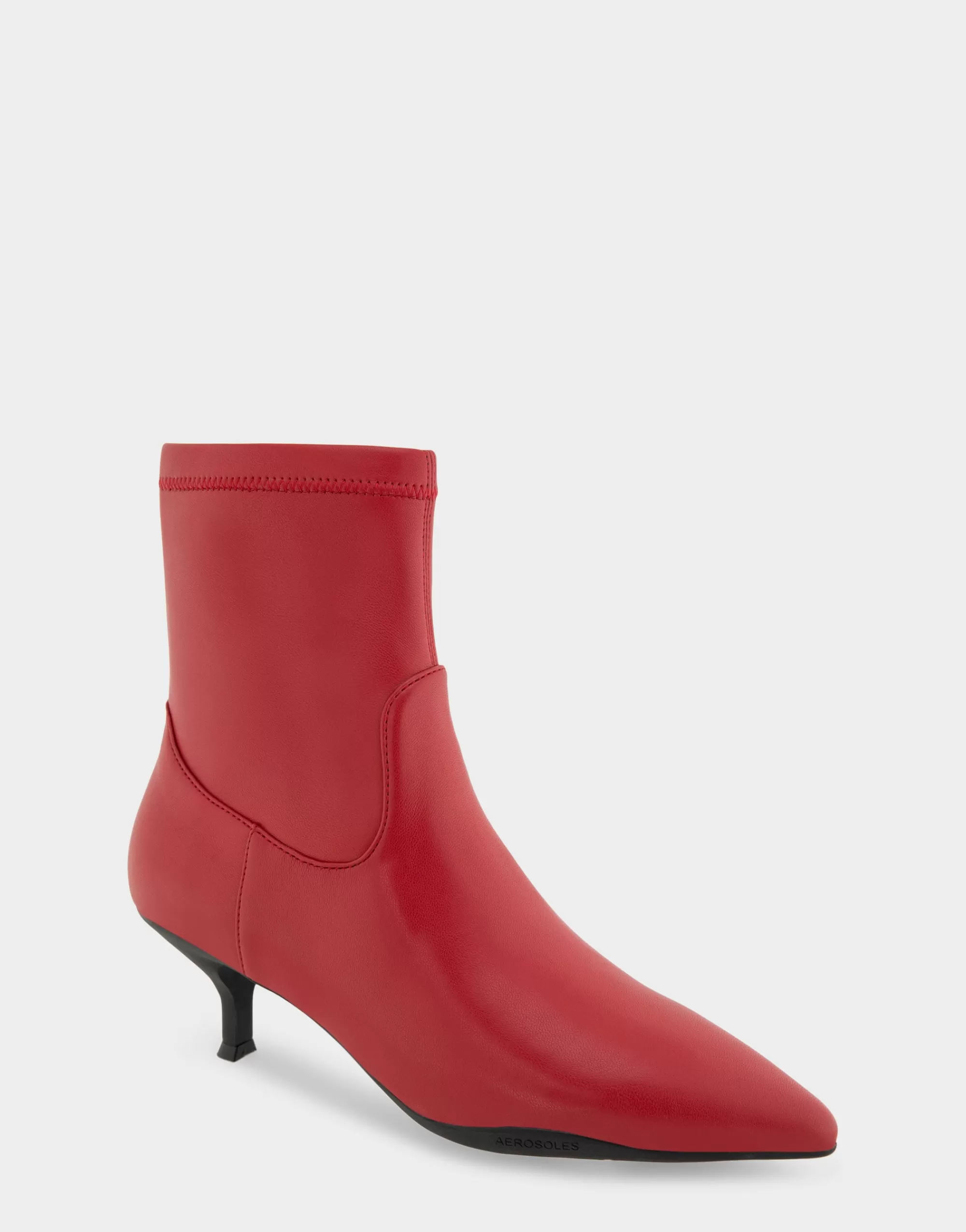 Aerosoles Heeled Boots | Ankle Boots*Comfortable Women's Stretch Point Toe Molded Outsole Kitten Heel Bootie in Racing Red Stretch Faux Leather Faux Leather