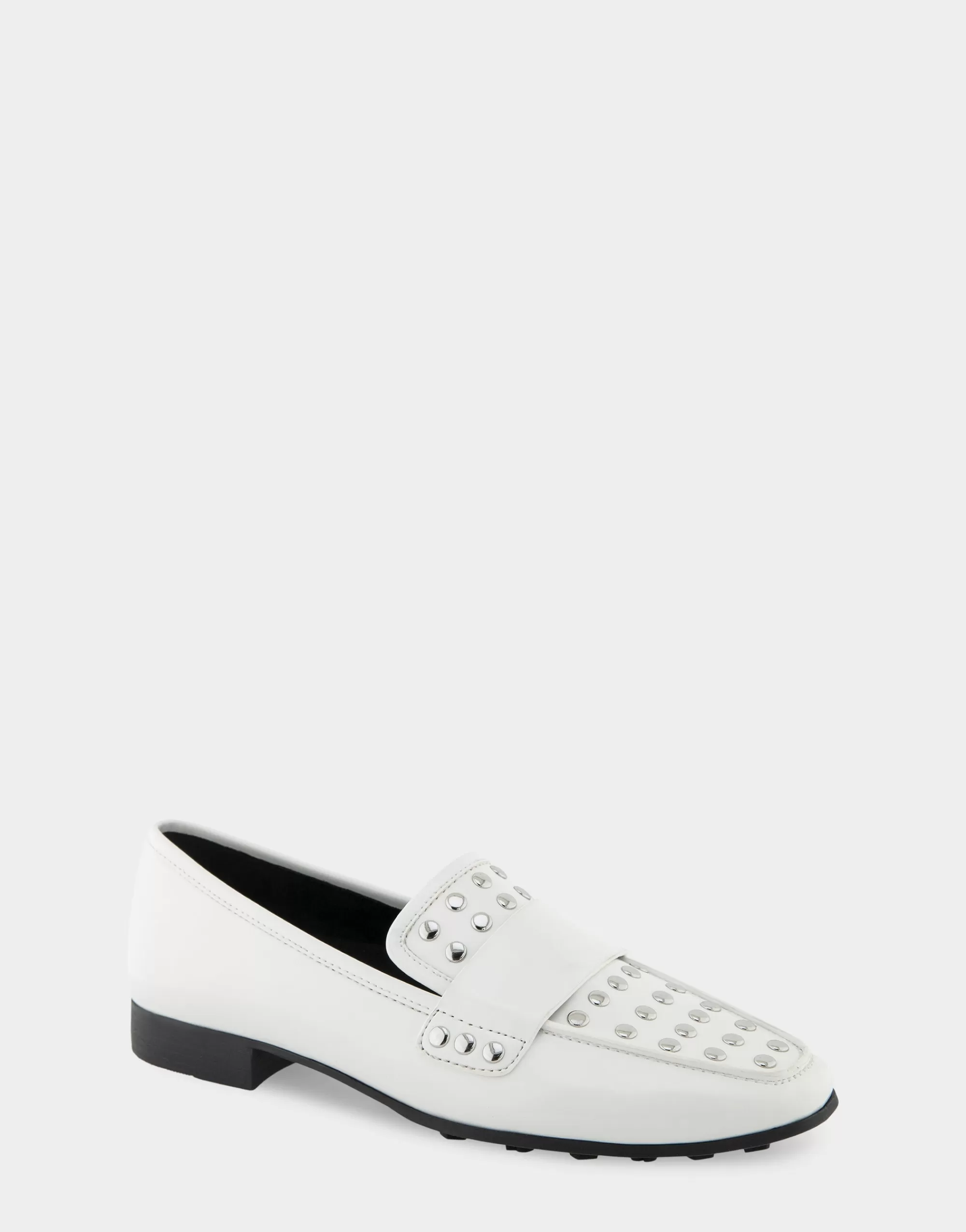 Aerosoles Wide Width Flats | Loafers*Comfortable Women's Studded Tailored Loafer in White Combo Faux Leather Faux Leather