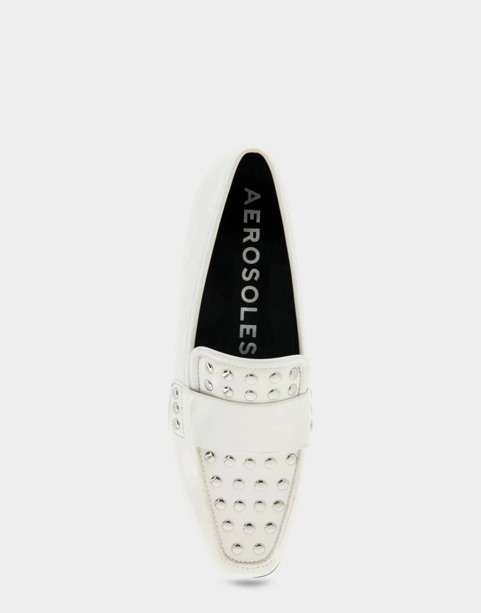 Aerosoles Wide Width Flats | Loafers*Comfortable Women's Studded Tailored Loafer in White Combo Faux Leather Faux Leather