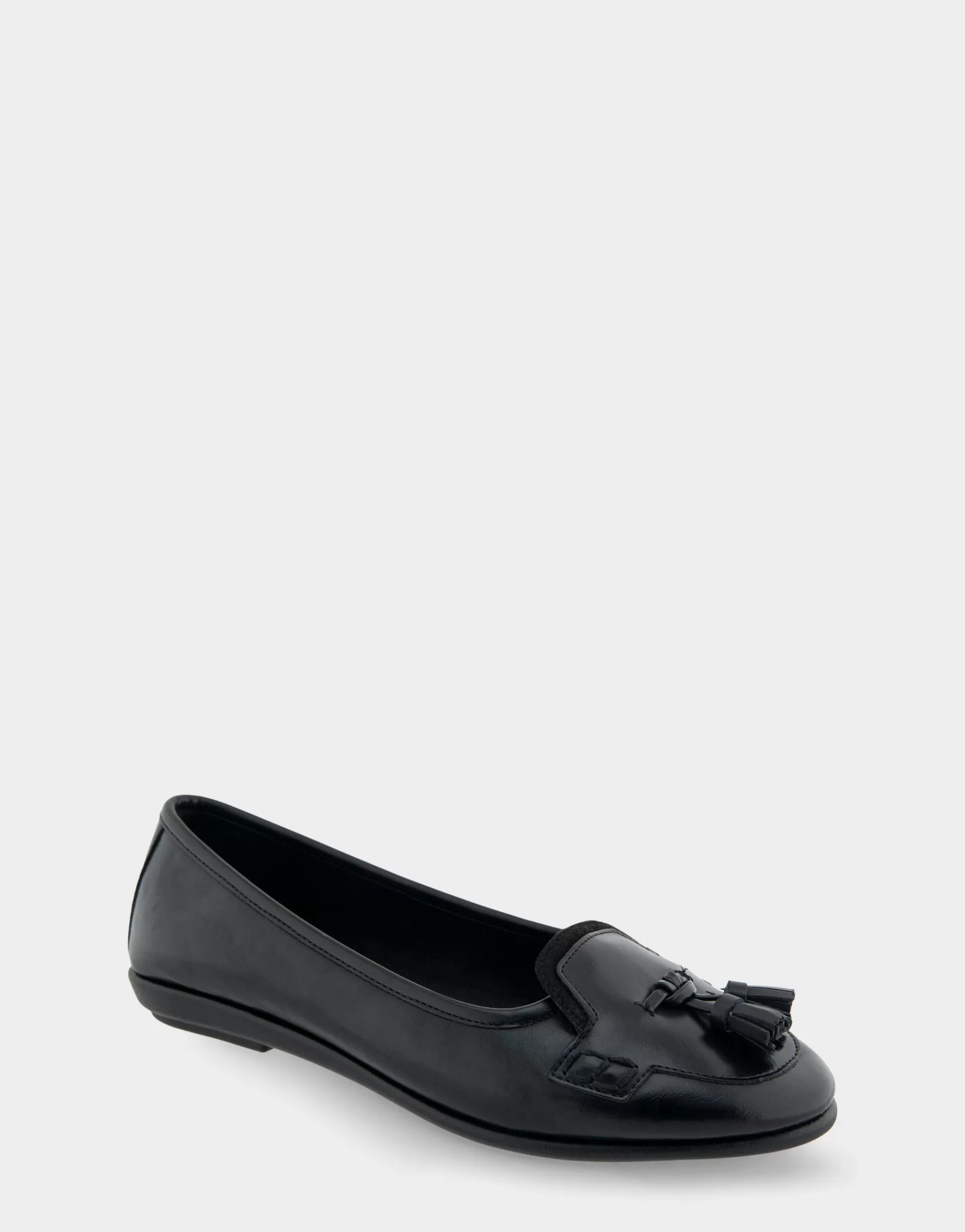 Aerosoles Dress | Ballet*Comfortable Women's Tailored Ballet Flat With Mini Tassels in Black Burnished Faux Leather/faux Suede Faux Leather