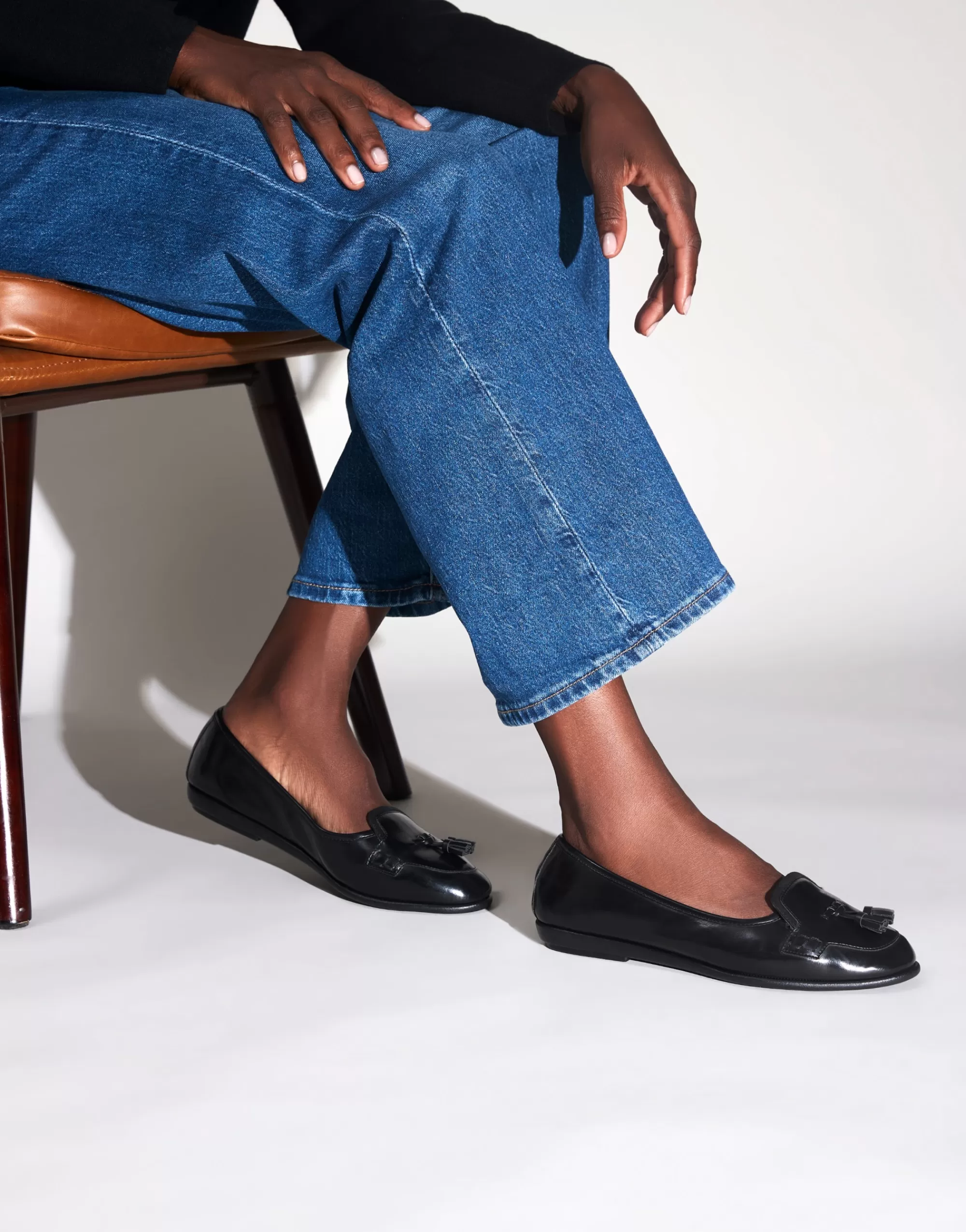 Aerosoles Dress | Ballet*Comfortable Women's Tailored Ballet Flat With Mini Tassels in Black Burnished Faux Leather/faux Suede Faux Leather