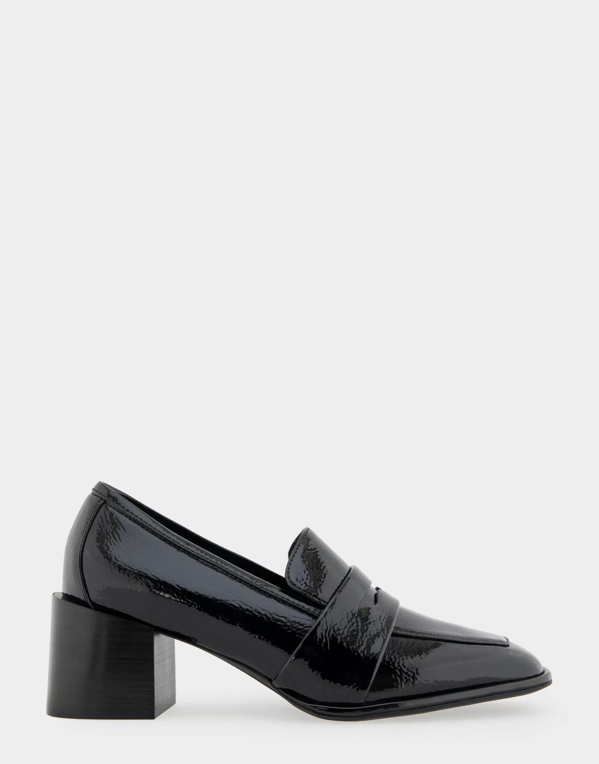 Aerosoles Loafers*Comfortable Women's Tailored Block Heel Loafer in Black Crinkled Patent Faux Leather Patent Faux Leather