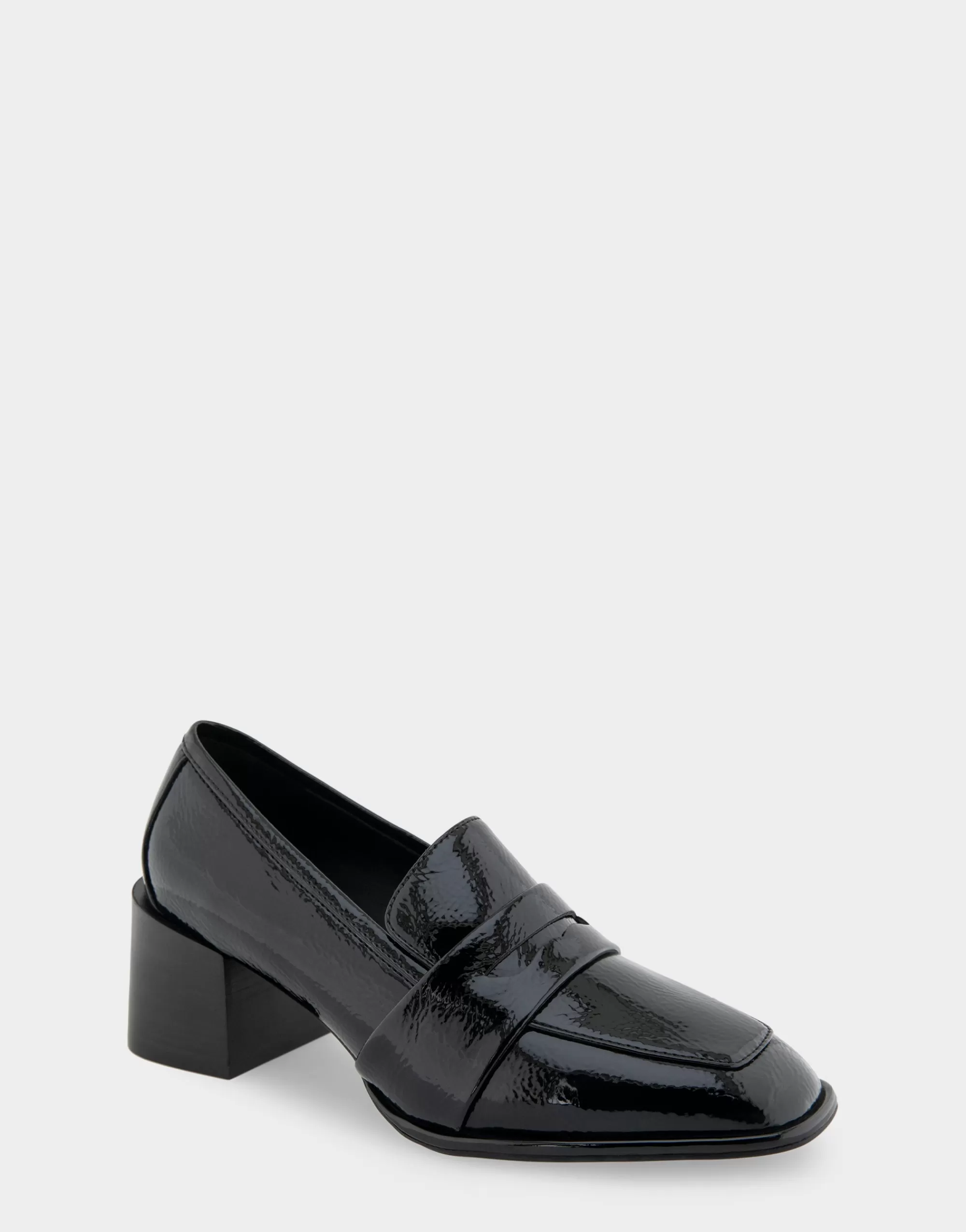 Aerosoles Loafers*Comfortable Women's Tailored Block Heel Loafer in Black Crinkled Patent Faux Leather Patent Faux Leather