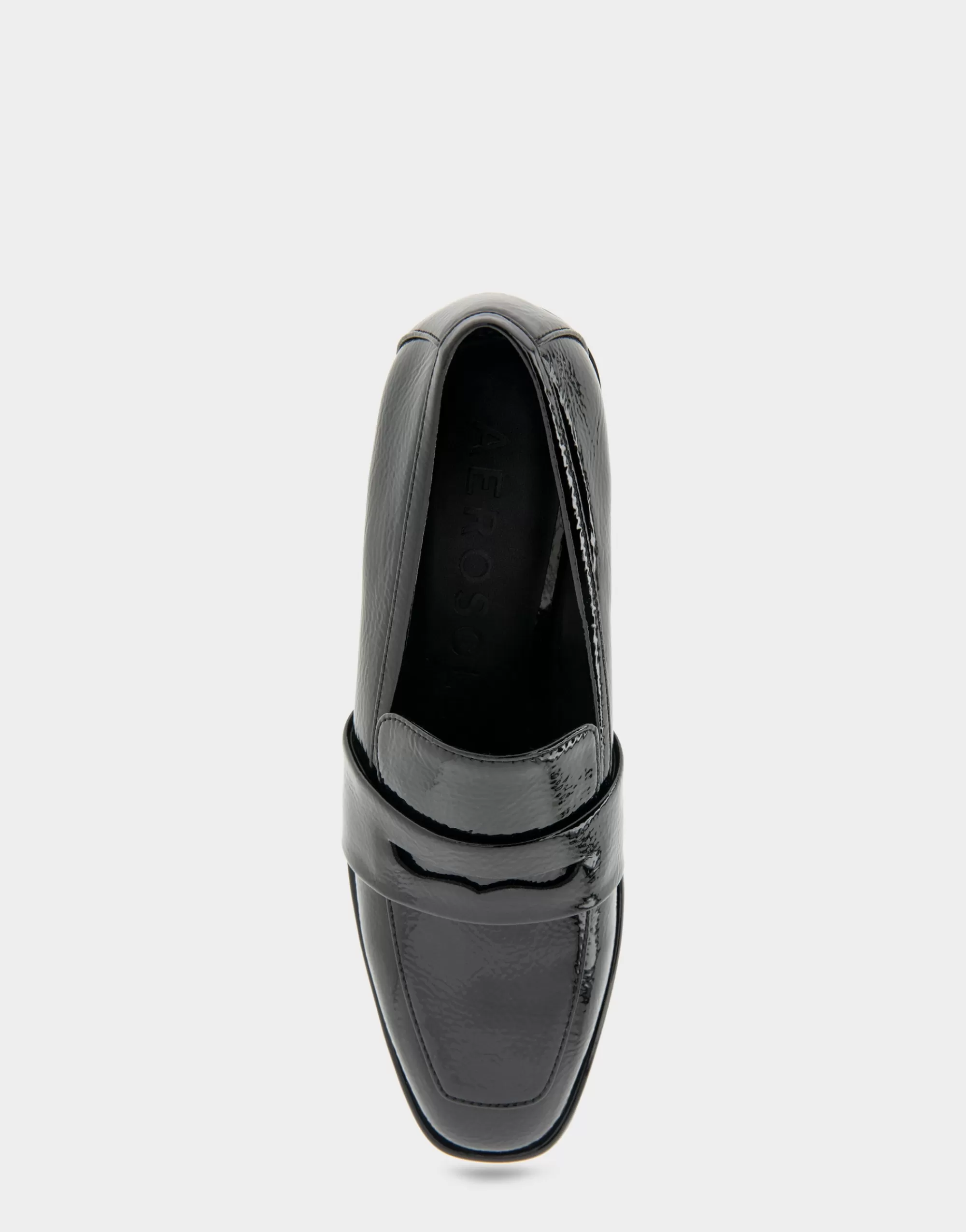 Aerosoles Loafers*Comfortable Women's Tailored Block Heel Loafer in Black Crinkled Patent Faux Leather Patent Faux Leather