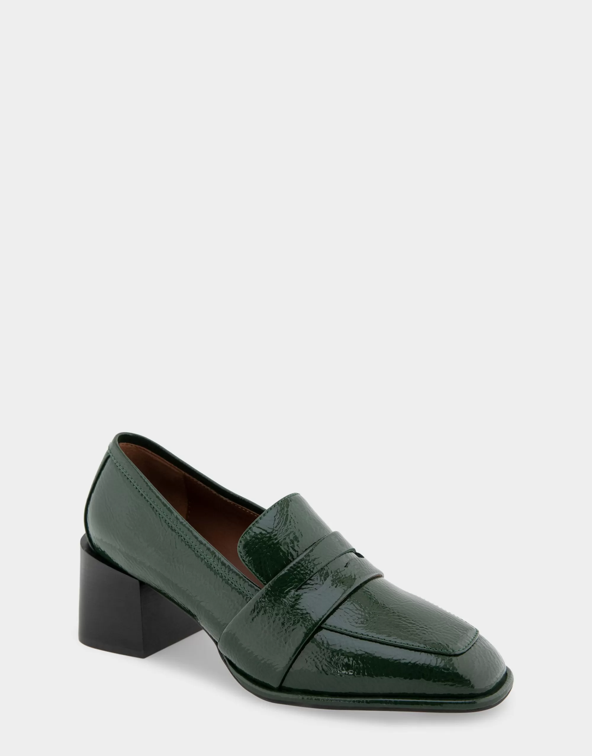 Aerosoles Loafers*Comfortable Women's Tailored Block Heel Loafer in Fir Green Crinkled Patent Faux Leather Patent Faux Leather