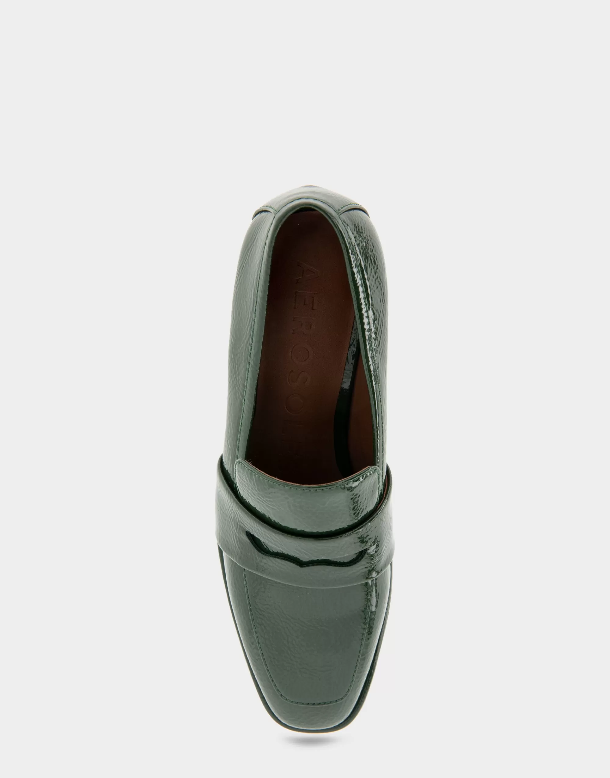 Aerosoles Loafers*Comfortable Women's Tailored Block Heel Loafer in Fir Green Crinkled Patent Faux Leather Patent Faux Leather