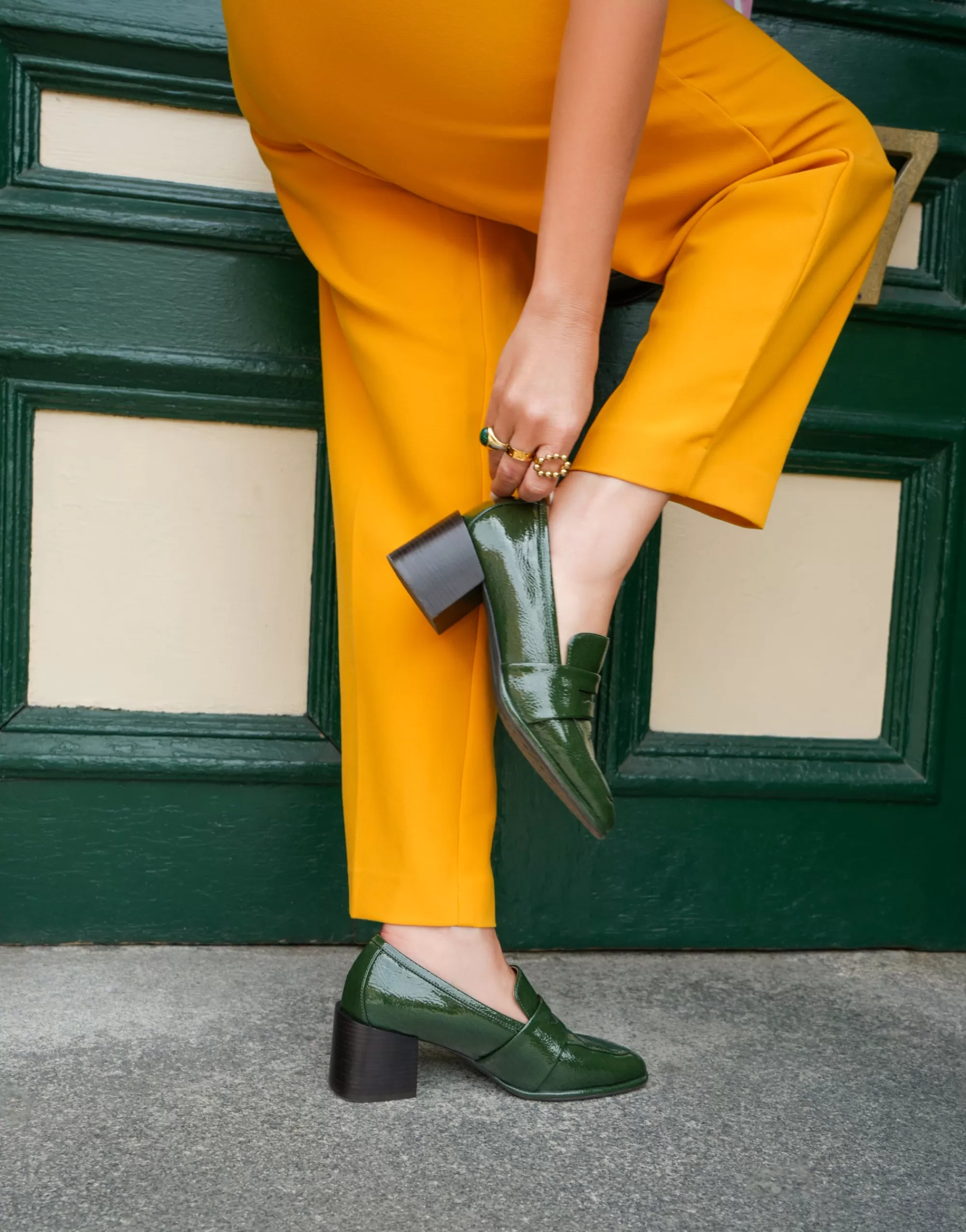 Aerosoles Loafers*Comfortable Women's Tailored Block Heel Loafer in Fir Green Crinkled Patent Faux Leather Patent Faux Leather