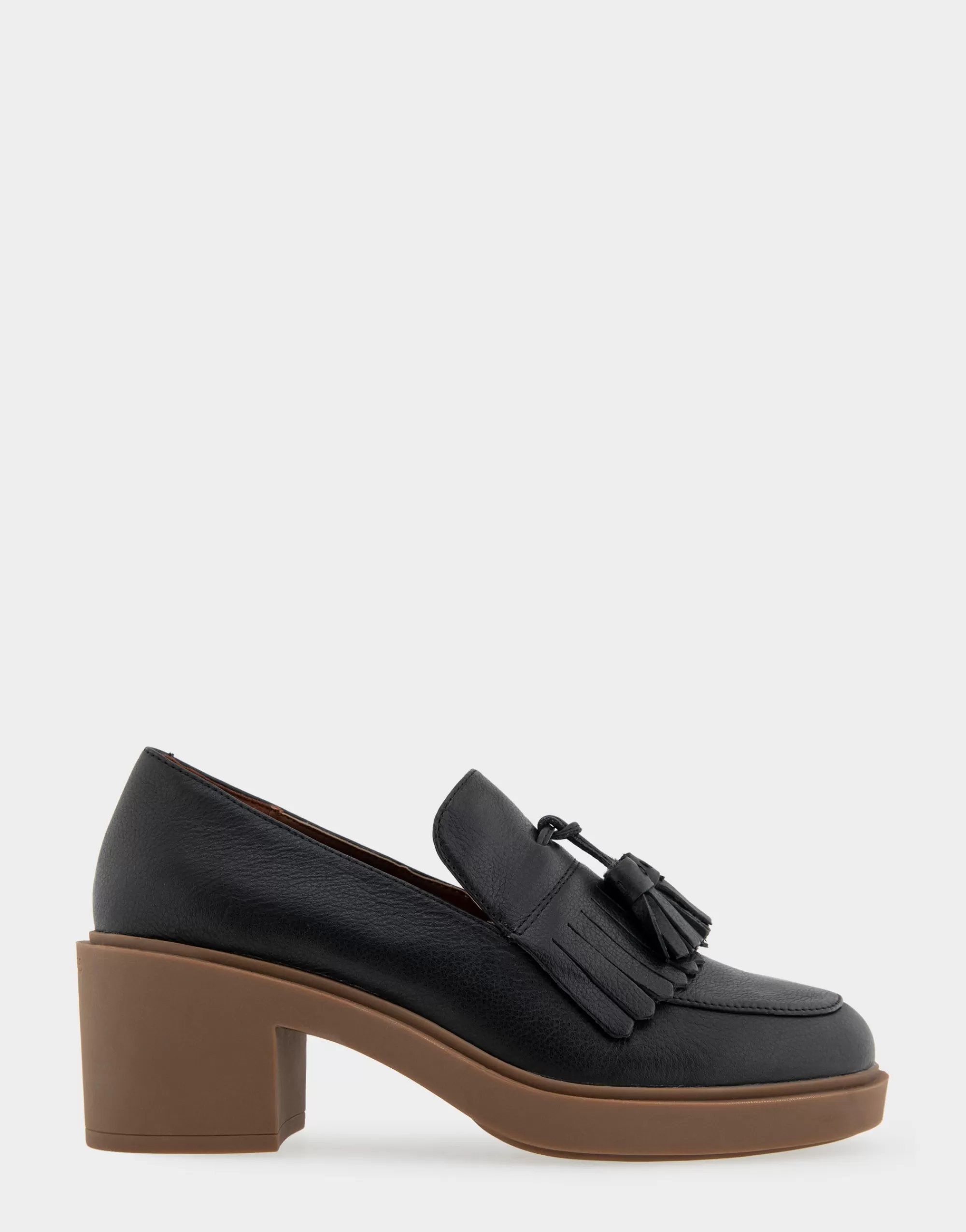 Aerosoles Platforms*Comfortable Women's Tasseled Platform Loafer in Black Leather Leather