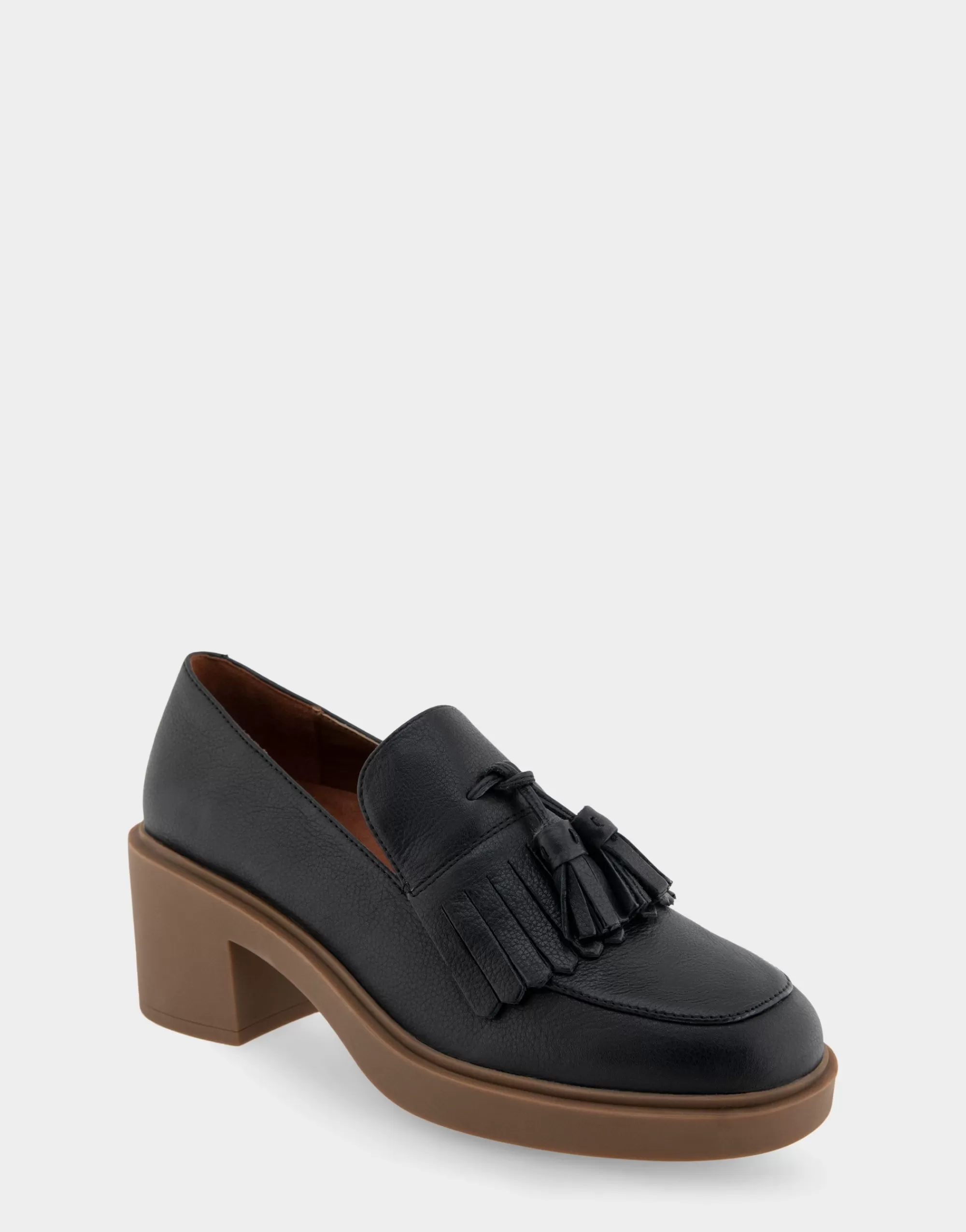 Aerosoles Platforms*Comfortable Women's Tasseled Platform Loafer in Black Leather Leather