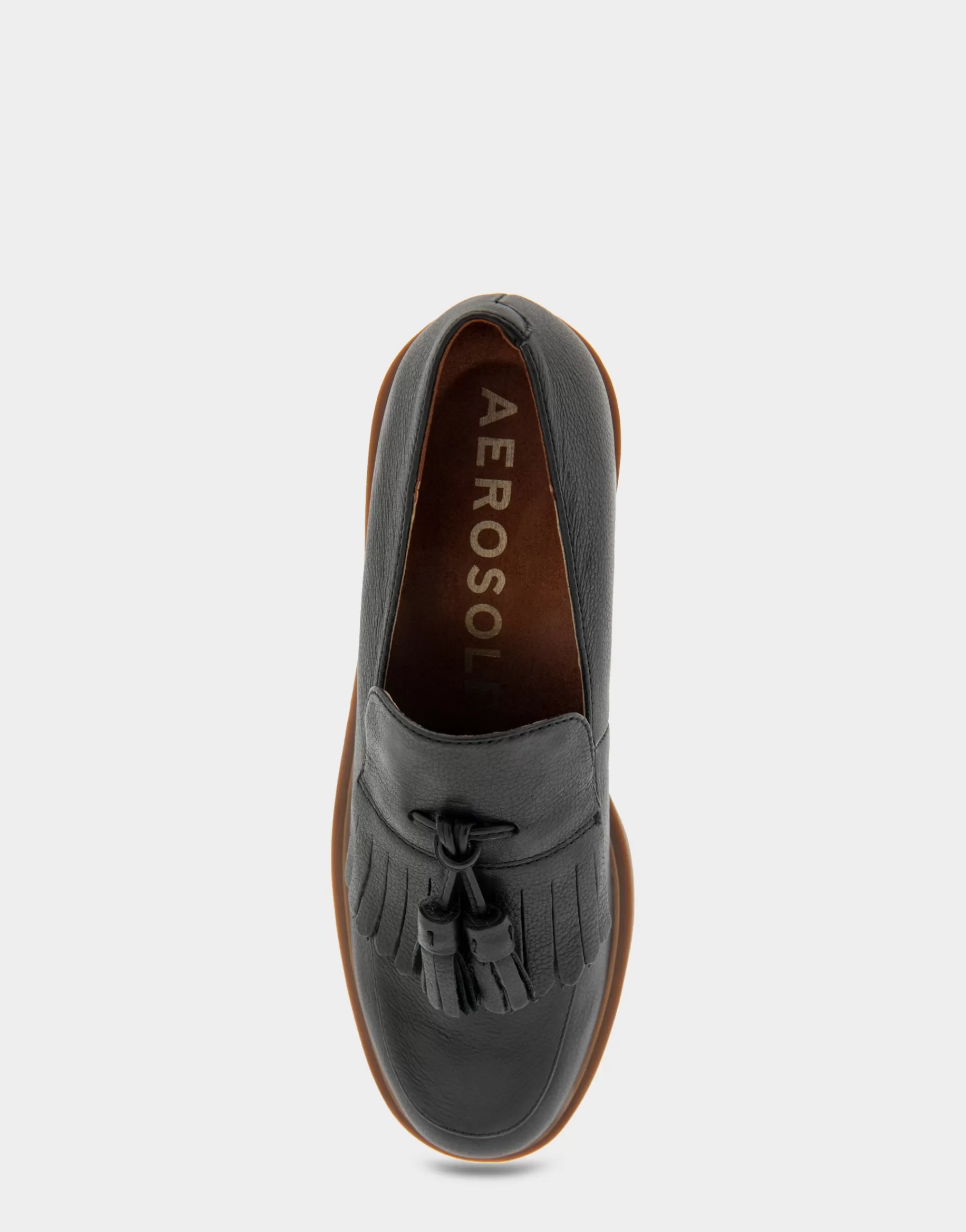 Aerosoles Platforms*Comfortable Women's Tasseled Platform Loafer in Black Leather Leather