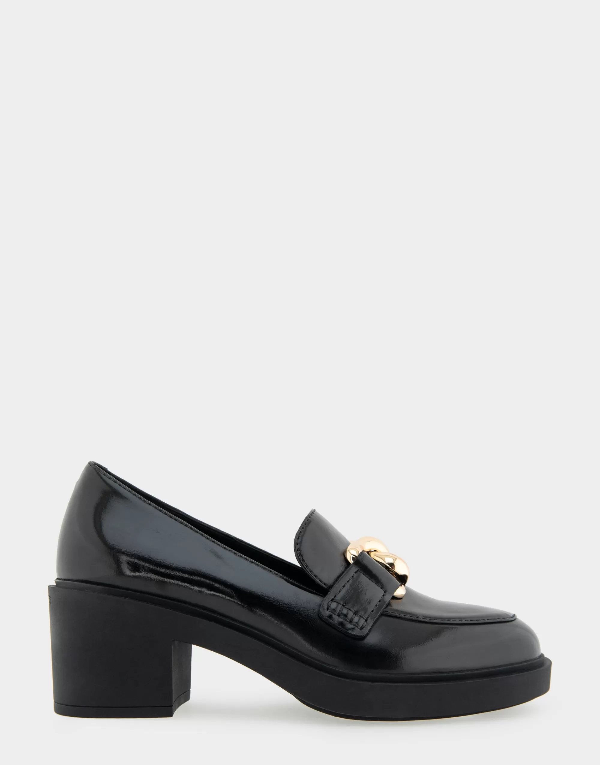 Aerosoles Loafers*Comfortable Women's Textured Link Hardware Platform Loafer in Black Burnished Faux Leather Faux Leather