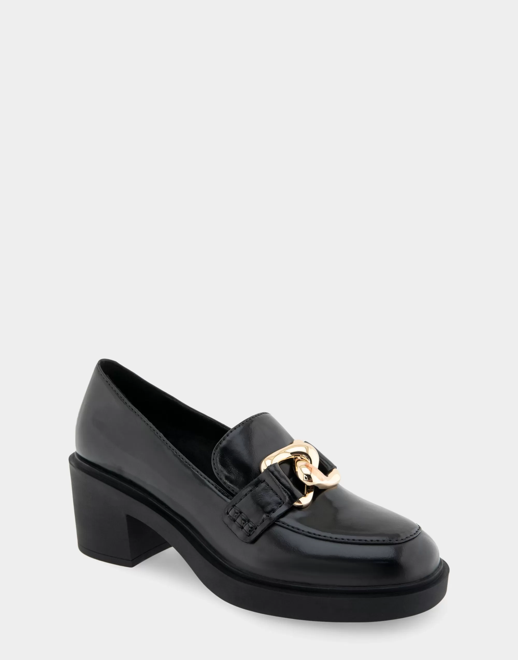 Aerosoles Loafers*Comfortable Women's Textured Link Hardware Platform Loafer in Black Burnished Faux Leather Faux Leather