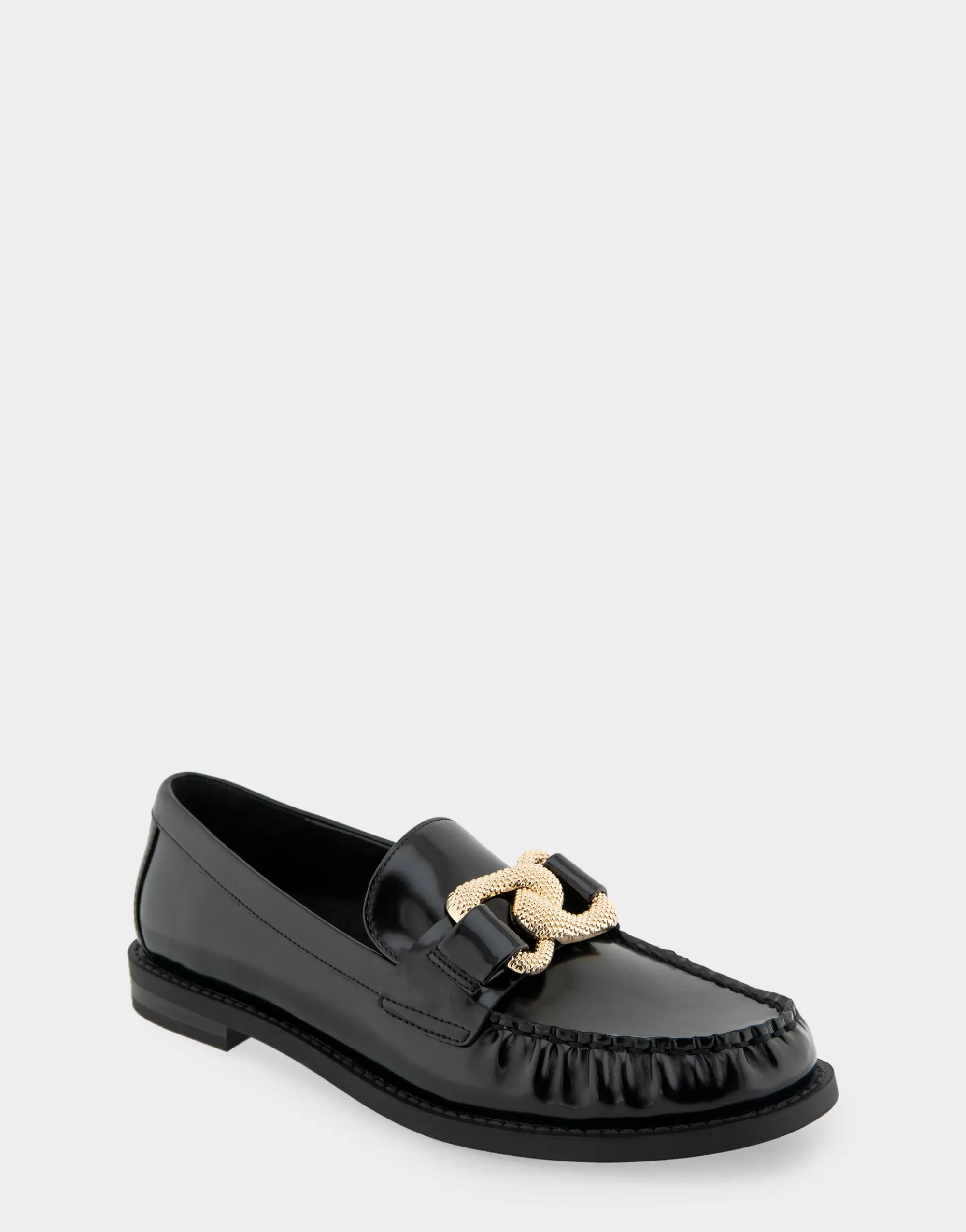 Aerosoles Loafers*Comfortable Women's Textured Rose Chain Link Flexible Tailored Weejun Loafer in Black Faux Leather Faux Leather