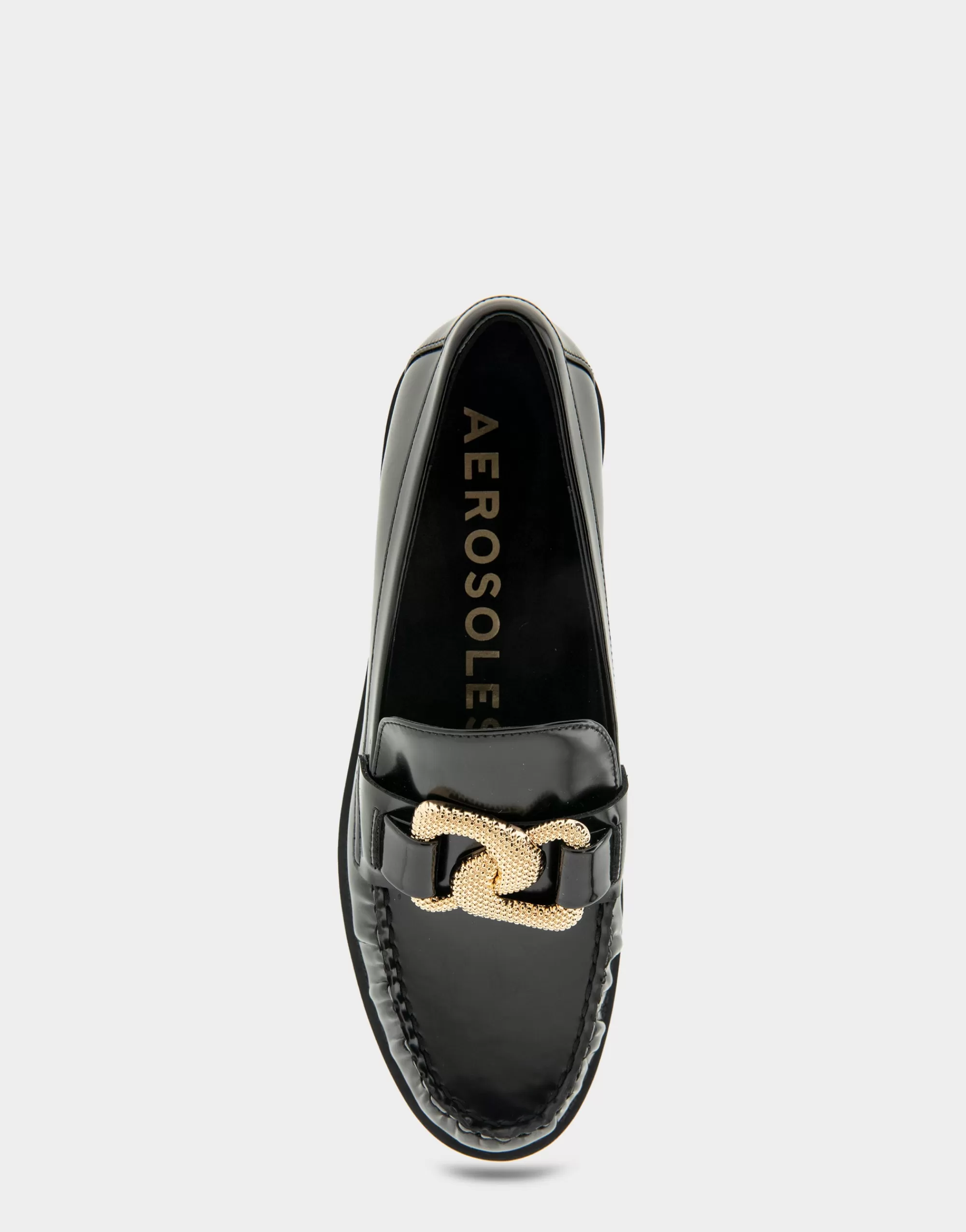 Aerosoles Loafers*Comfortable Women's Textured Rose Chain Link Flexible Tailored Weejun Loafer in Black Faux Leather Faux Leather
