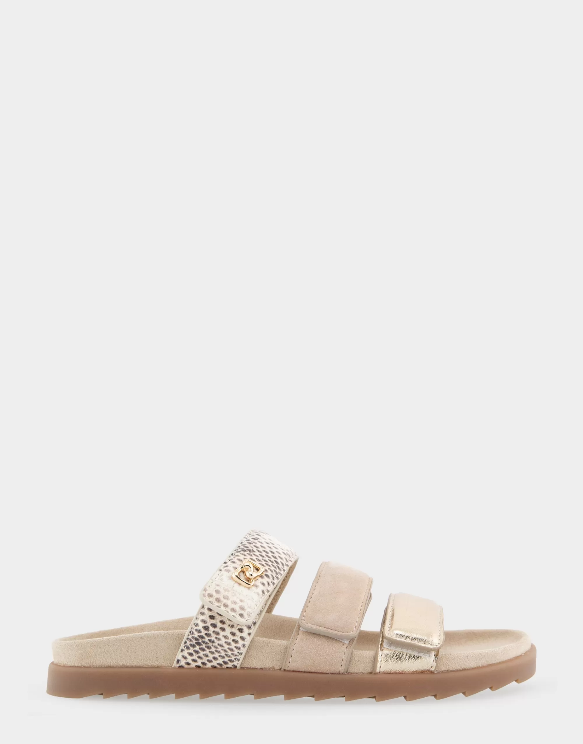 Aerosoles Flats*Comfortable Women's Three Band Footbed Sandal in Gold Metallic Leather