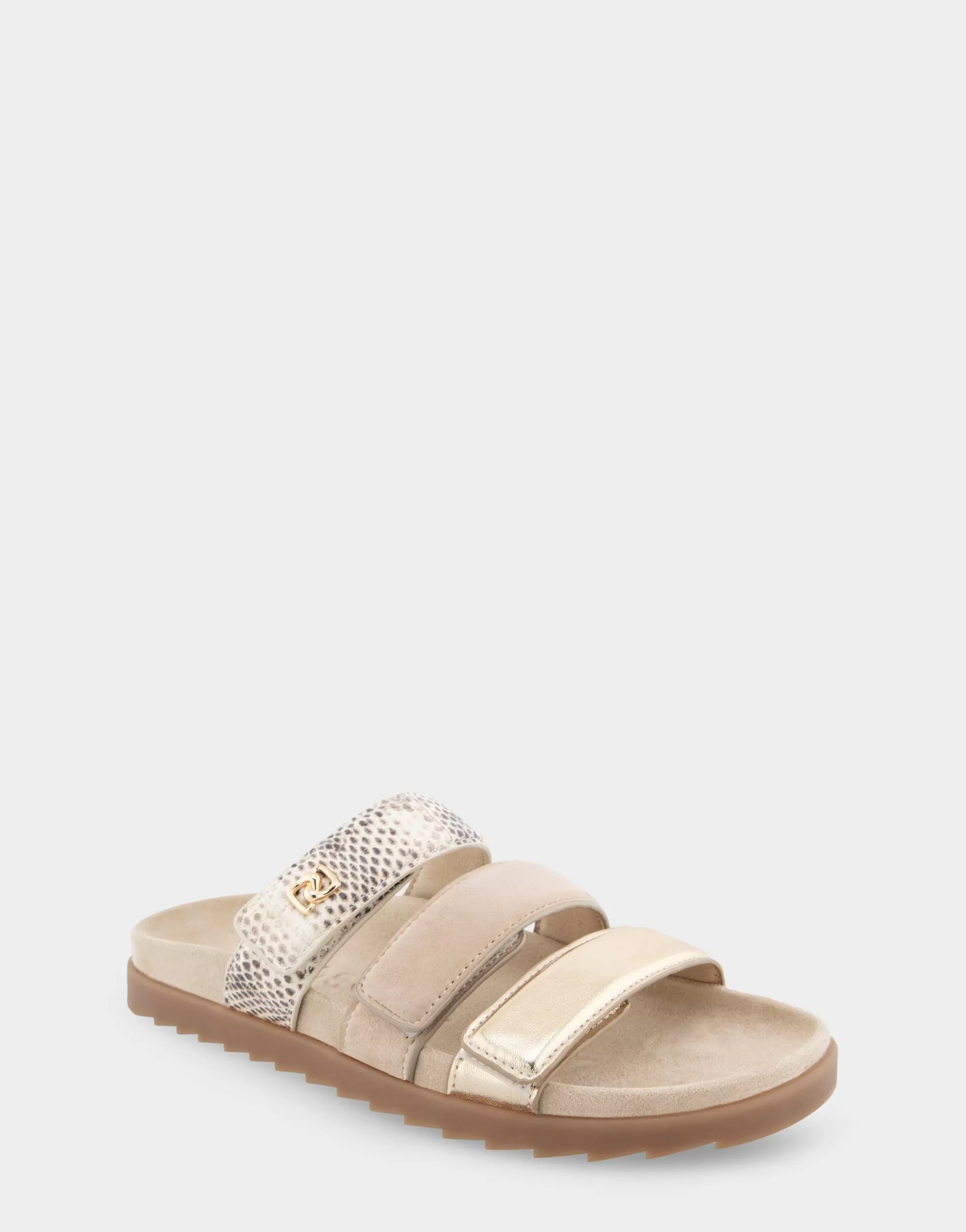 Aerosoles Flats*Comfortable Women's Three Band Footbed Sandal in Gold Metallic Leather