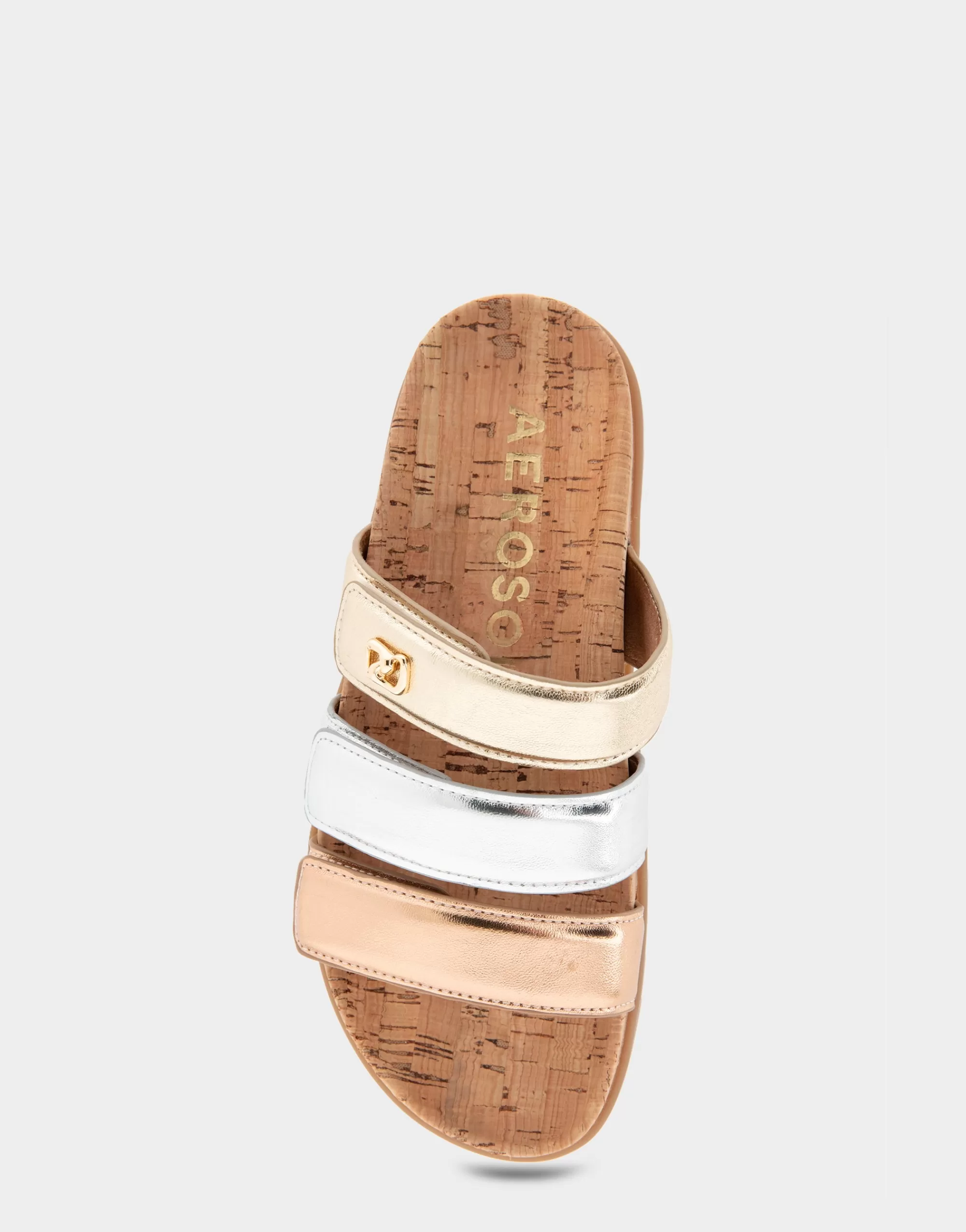 Aerosoles Flats*Comfortable Women's Three Band Footbed Sandal in Rose Gold Leather