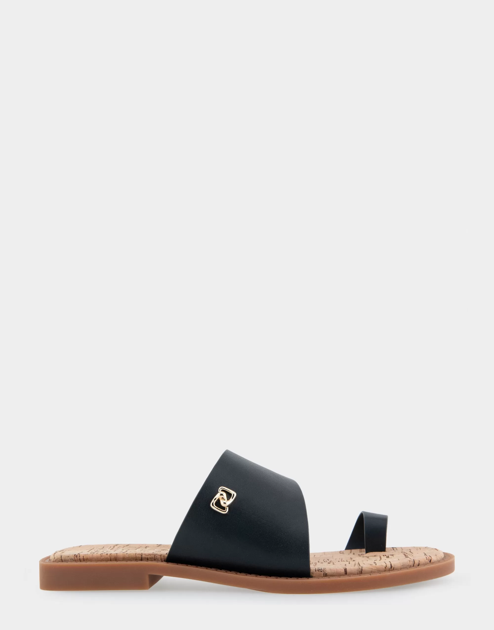 Aerosoles Slides | Flats*Comfortable Women's Toe Ring Sandal in Black Faux Leather