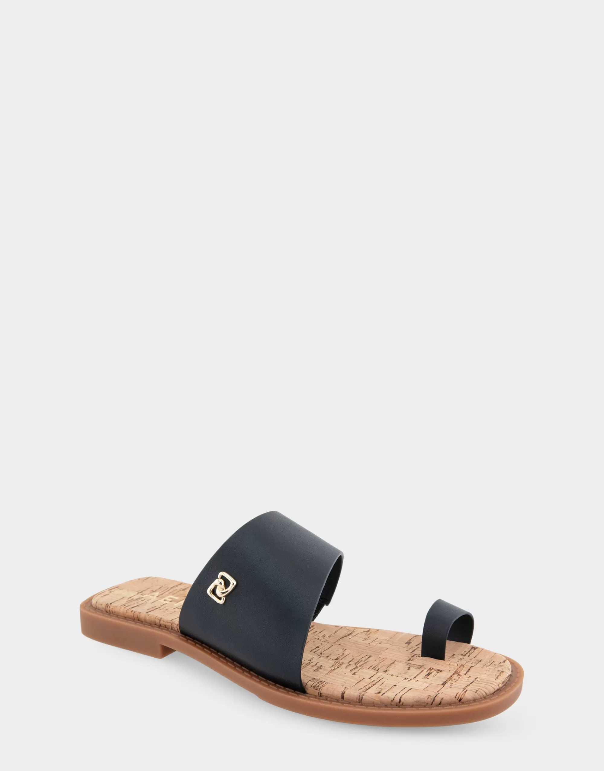 Aerosoles Slides | Flats*Comfortable Women's Toe Ring Sandal in Black Faux Leather