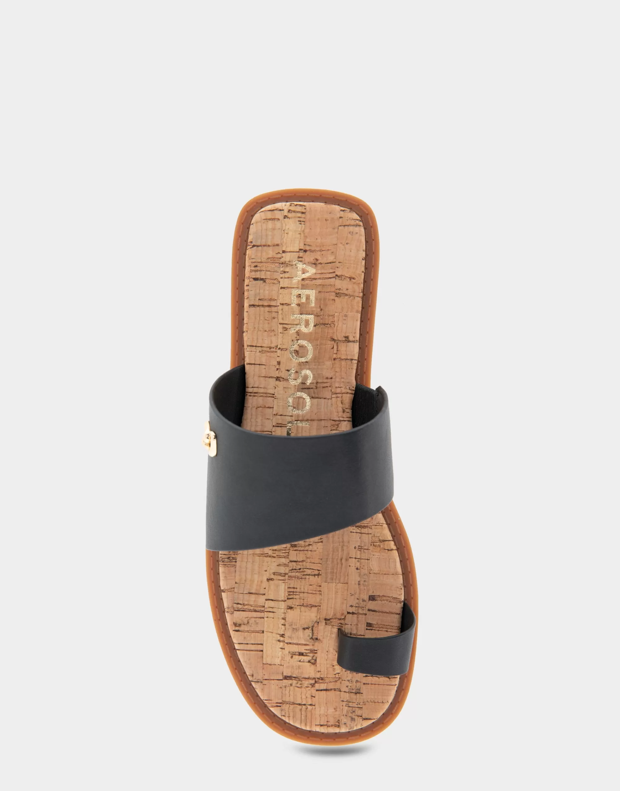 Aerosoles Slides | Flats*Comfortable Women's Toe Ring Sandal in Black Faux Leather