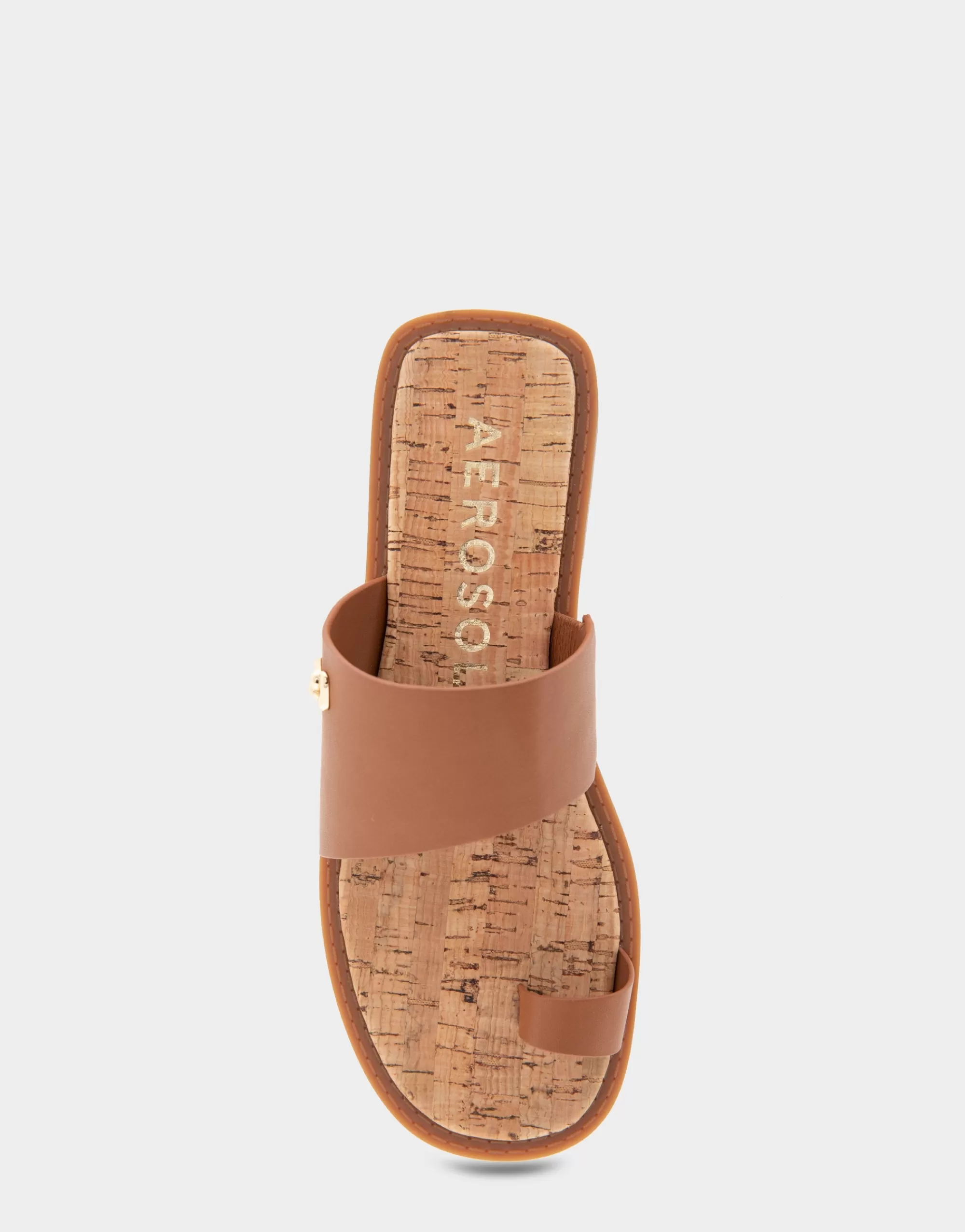 Aerosoles Slides | Flats*Comfortable Women's Toe Ring Sandal in Tan Faux Leather