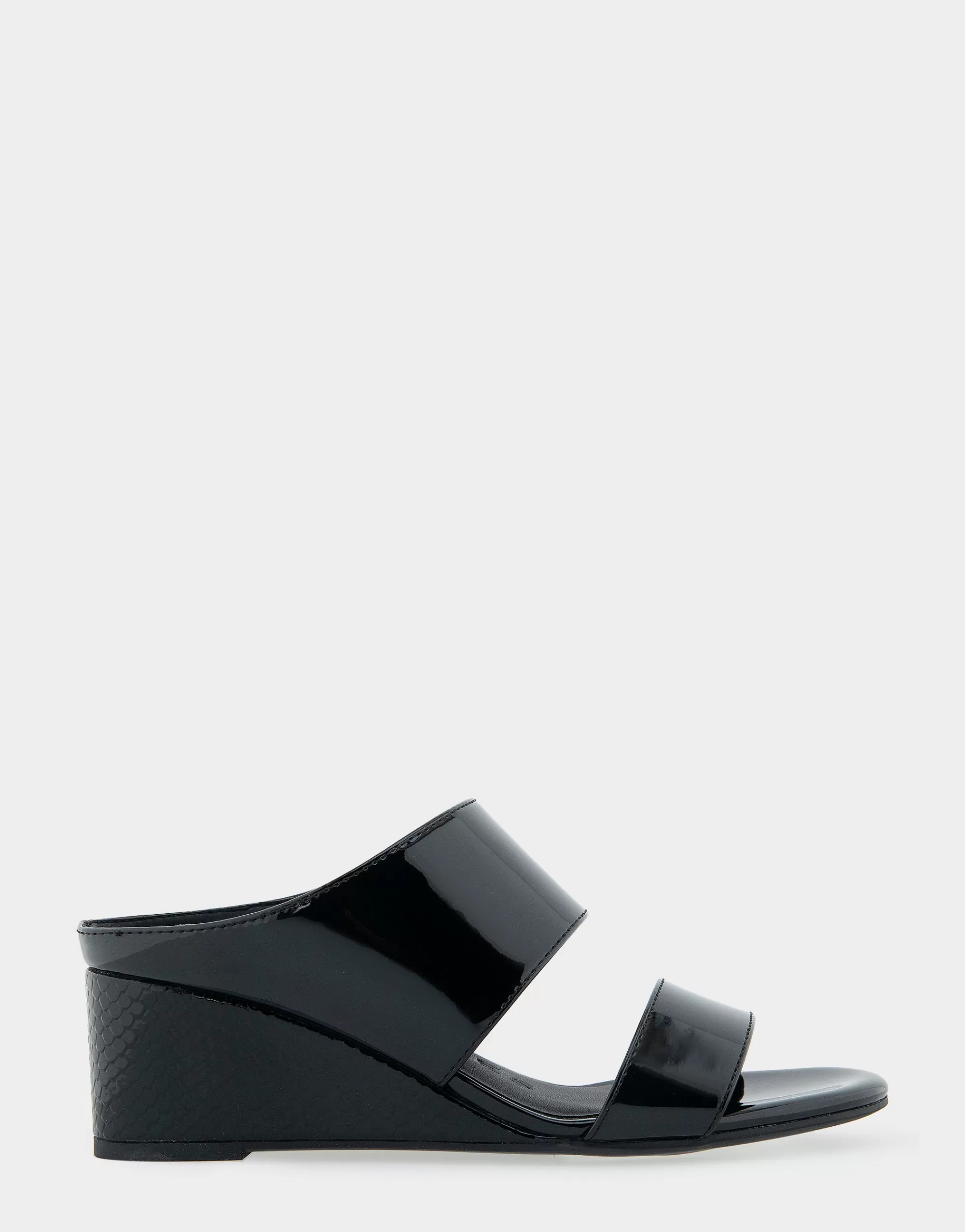 Aerosoles Wide Width Sandals | Slides*Comfortable Women's Two Band Mid Wedge Slide Sandal in Black Patent Faux Leather