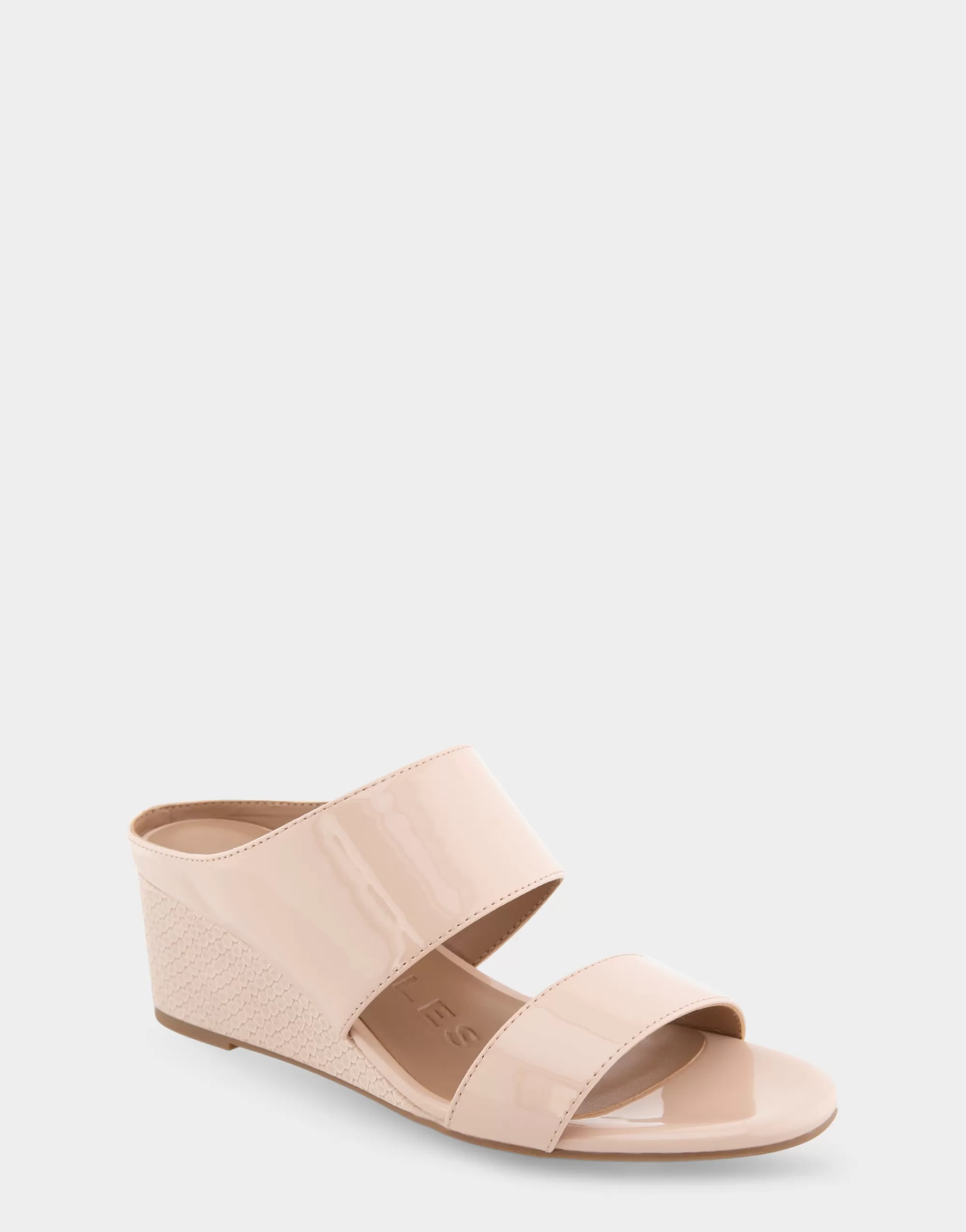 Aerosoles Wide Width Sandals | Wedges*Comfortable Women's Two Band Mid Wedge Slide Sandal in Cipria Faux Leather