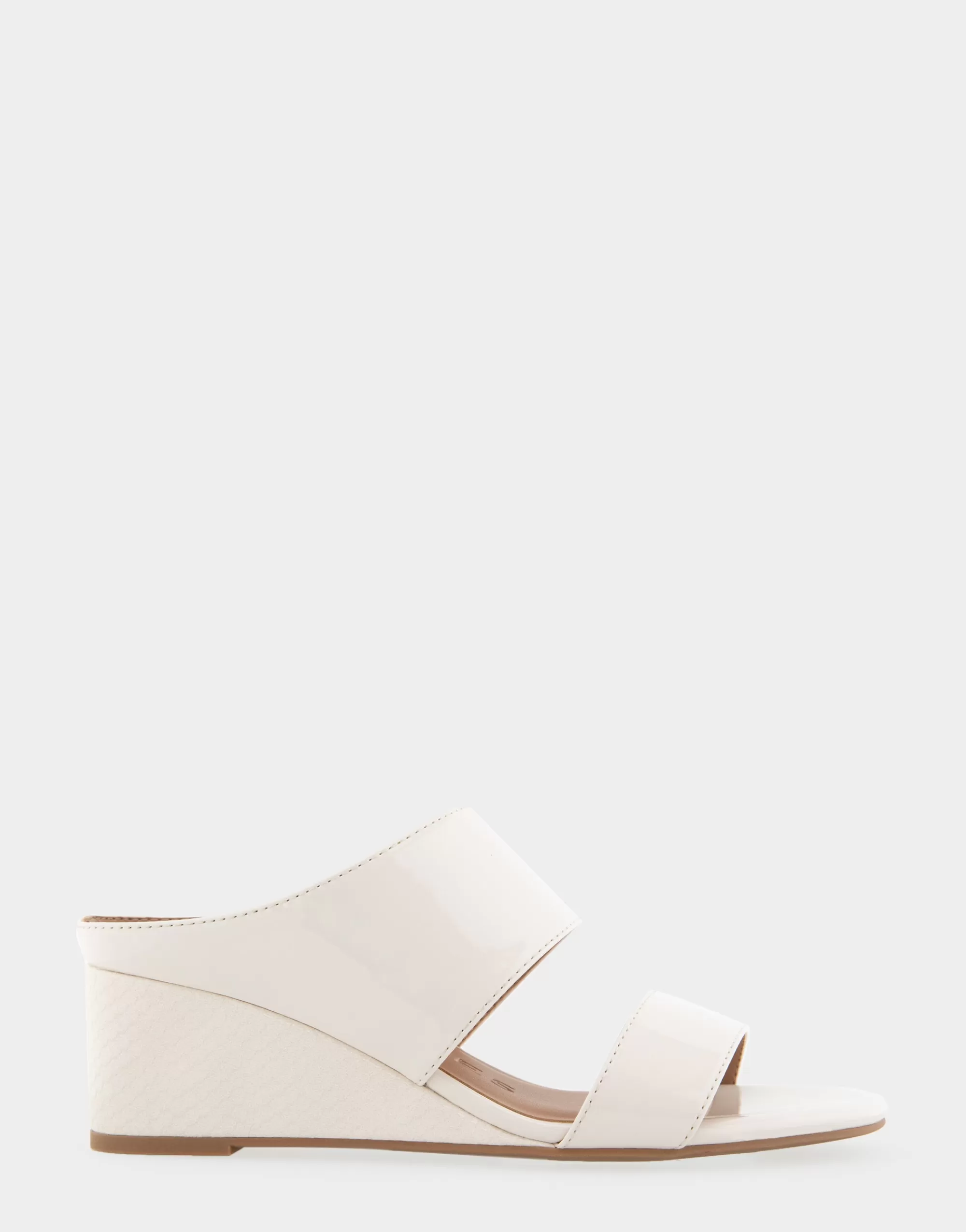 Aerosoles Wide Width Sandals | Slides*Comfortable Women's Two Band Mid Wedge Slide Sandal in Eggnog Patent Faux Leather