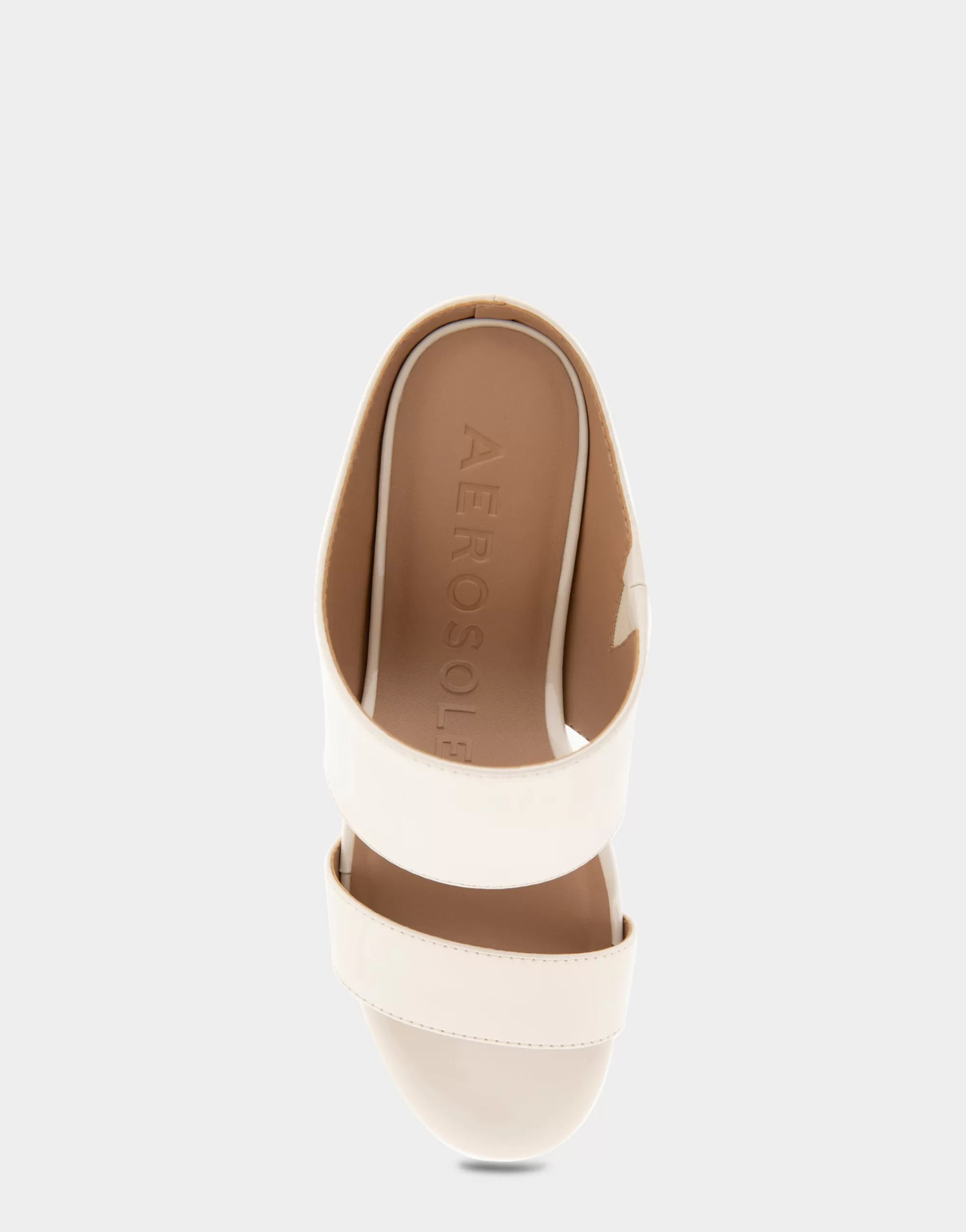 Aerosoles Wide Width Sandals | Slides*Comfortable Women's Two Band Mid Wedge Slide Sandal in Eggnog Patent Faux Leather